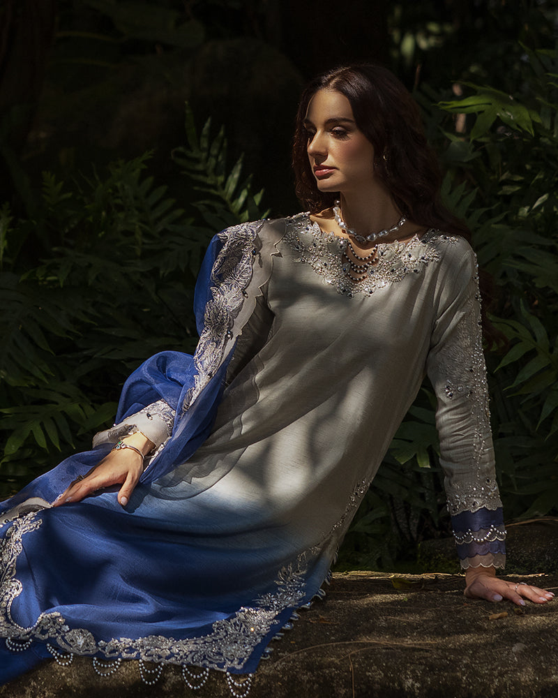 Ain | Cascade Party Wears | AN-104 S Blue Korean Raw Silk