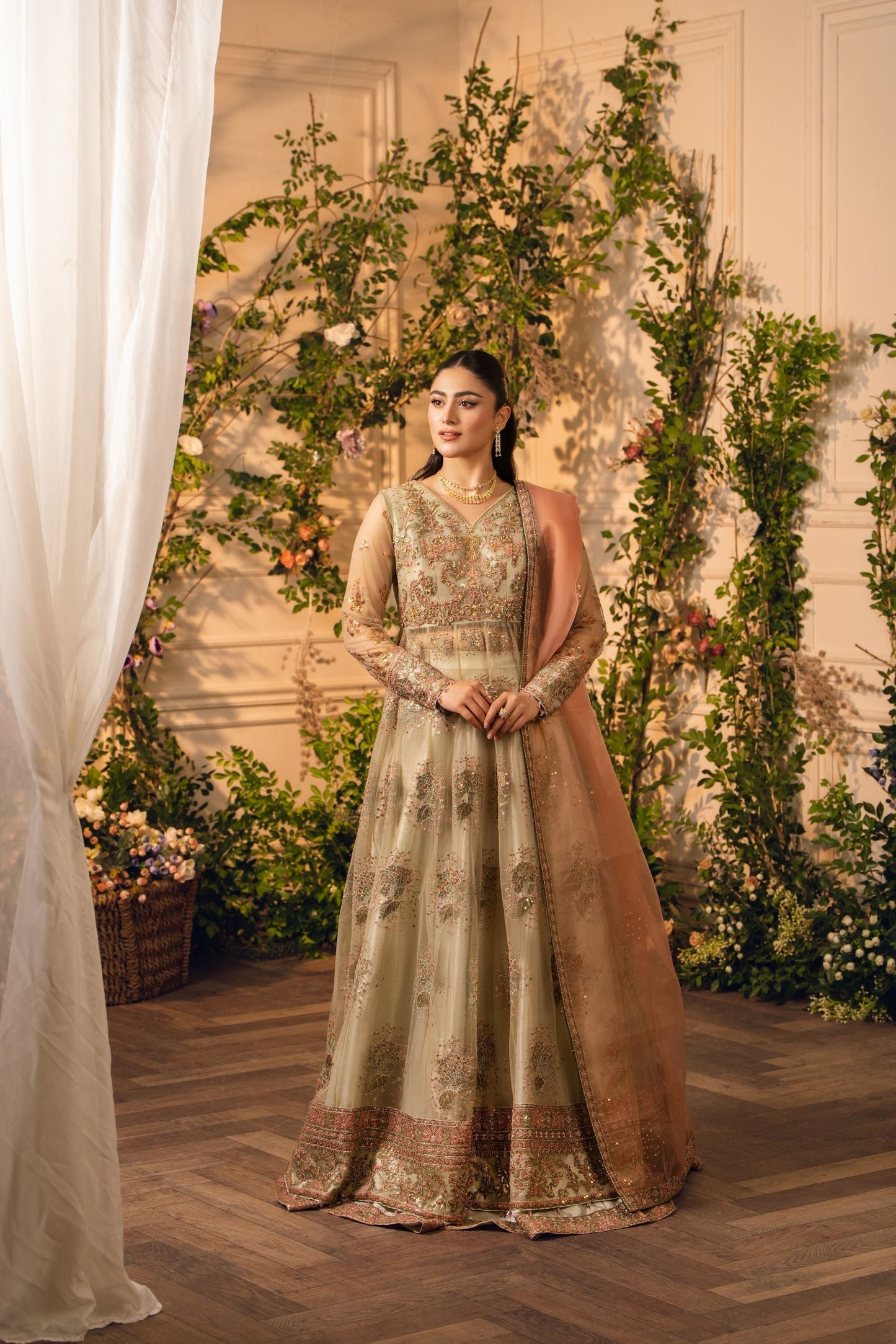 Hemstitch | Festive Edition 24 | Zimil XS Mehndi Green Net