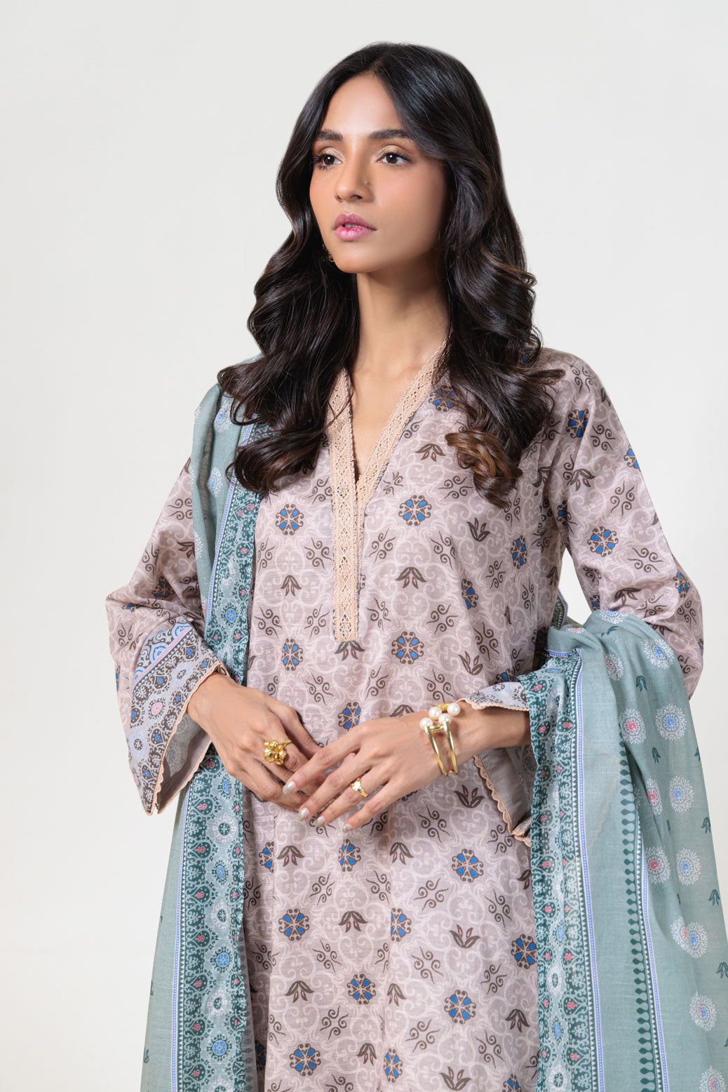 Bonanza Satrangi | Cream Cambric 3 Piece (WS2243P10) 10 Cream