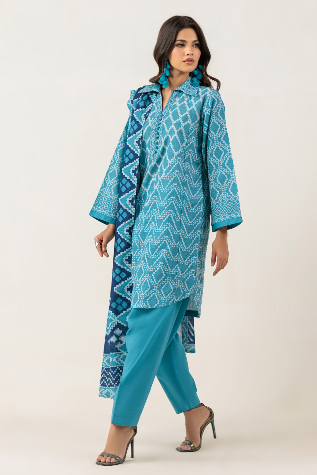 Bonanza Satrangi | Ice Blue Khaddar 3 Piece (WS6243P88) 10 Blue