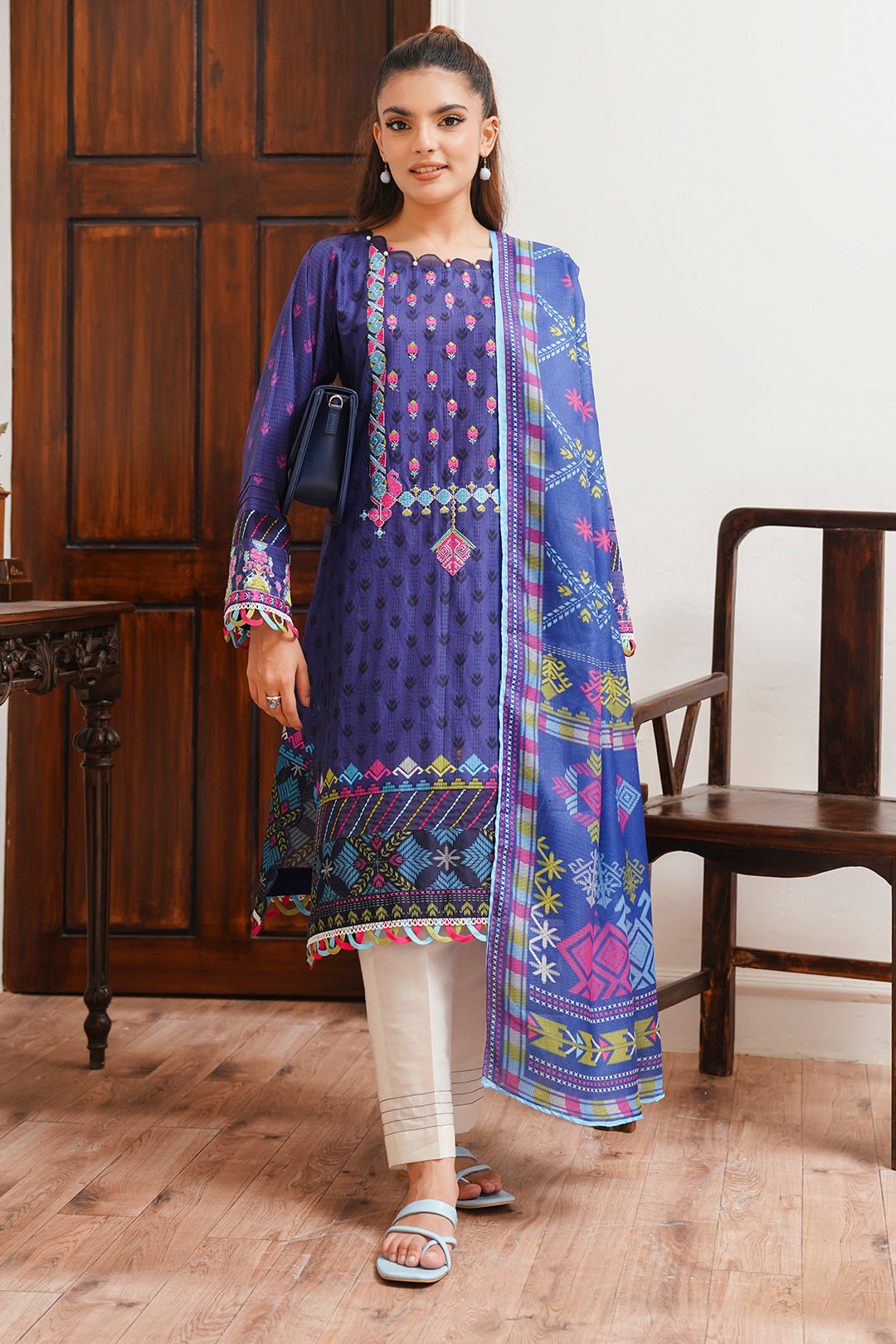Zellbury | Unstitched 2 Piece Cambric | Embroidered Shirt Dupatta - 0108