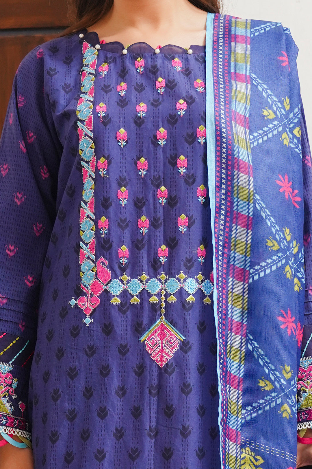 Zellbury | Unstitched 2 Piece Cambric | Embroidered Shirt Dupatta - 0108