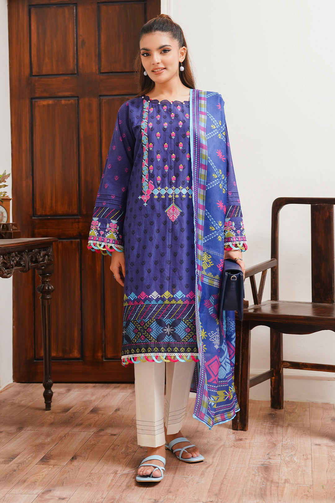 Zellbury | Unstitched 2 Piece Cambric | Embroidered Shirt Dupatta - 0108