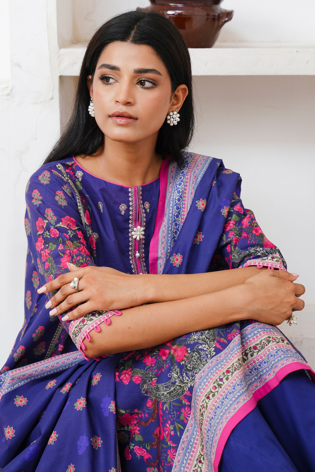 Zellbury | Unstitched 2 Piece Cambric | Embroidered Shirt Dupatta - 0110 Default Title
