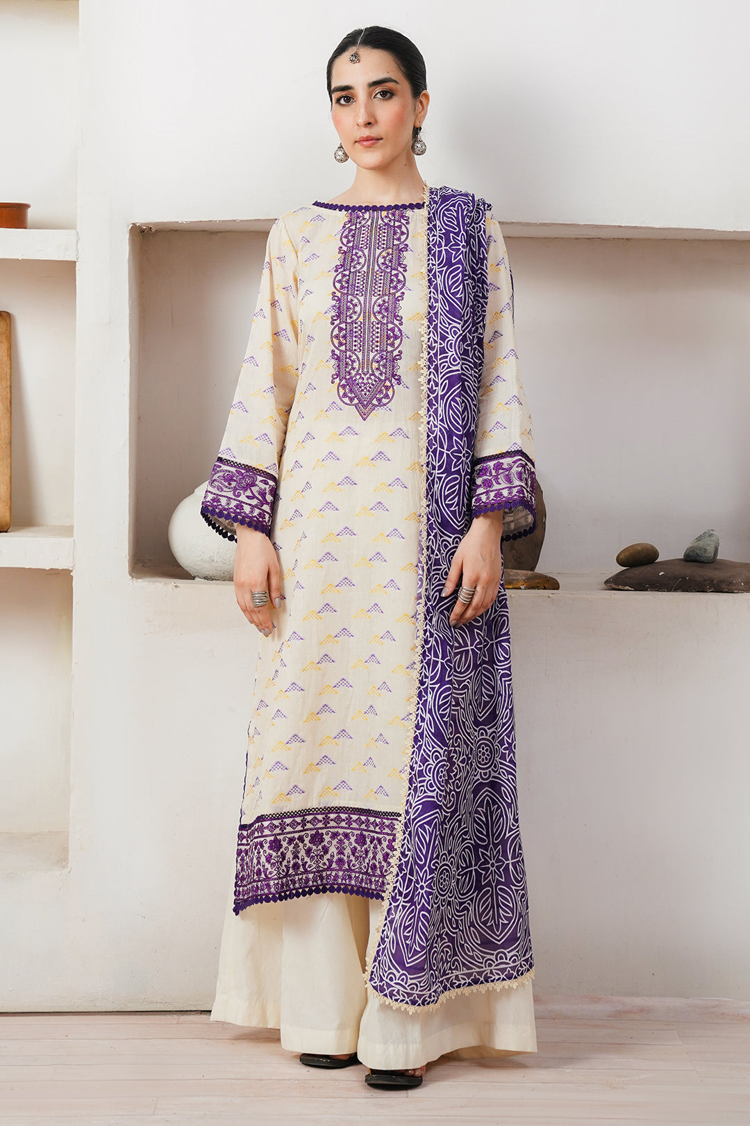 Zellbury | Unstitched 3 Piece Jacquard | Embroidered Shirt Shalwar Dupatta - 0086