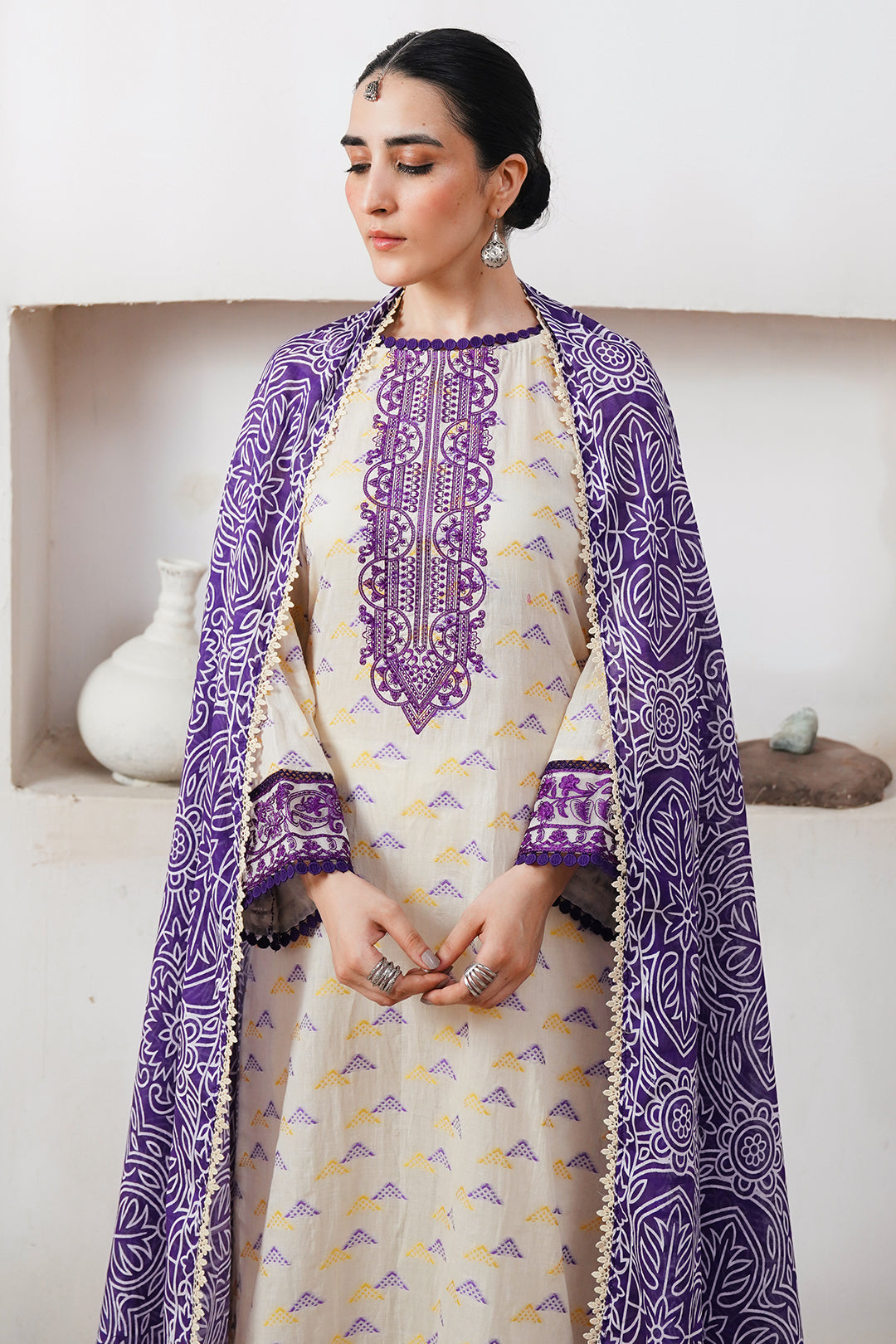Zellbury | Unstitched 3 Piece Jacquard | Embroidered Shirt Shalwar Dupatta - 0086