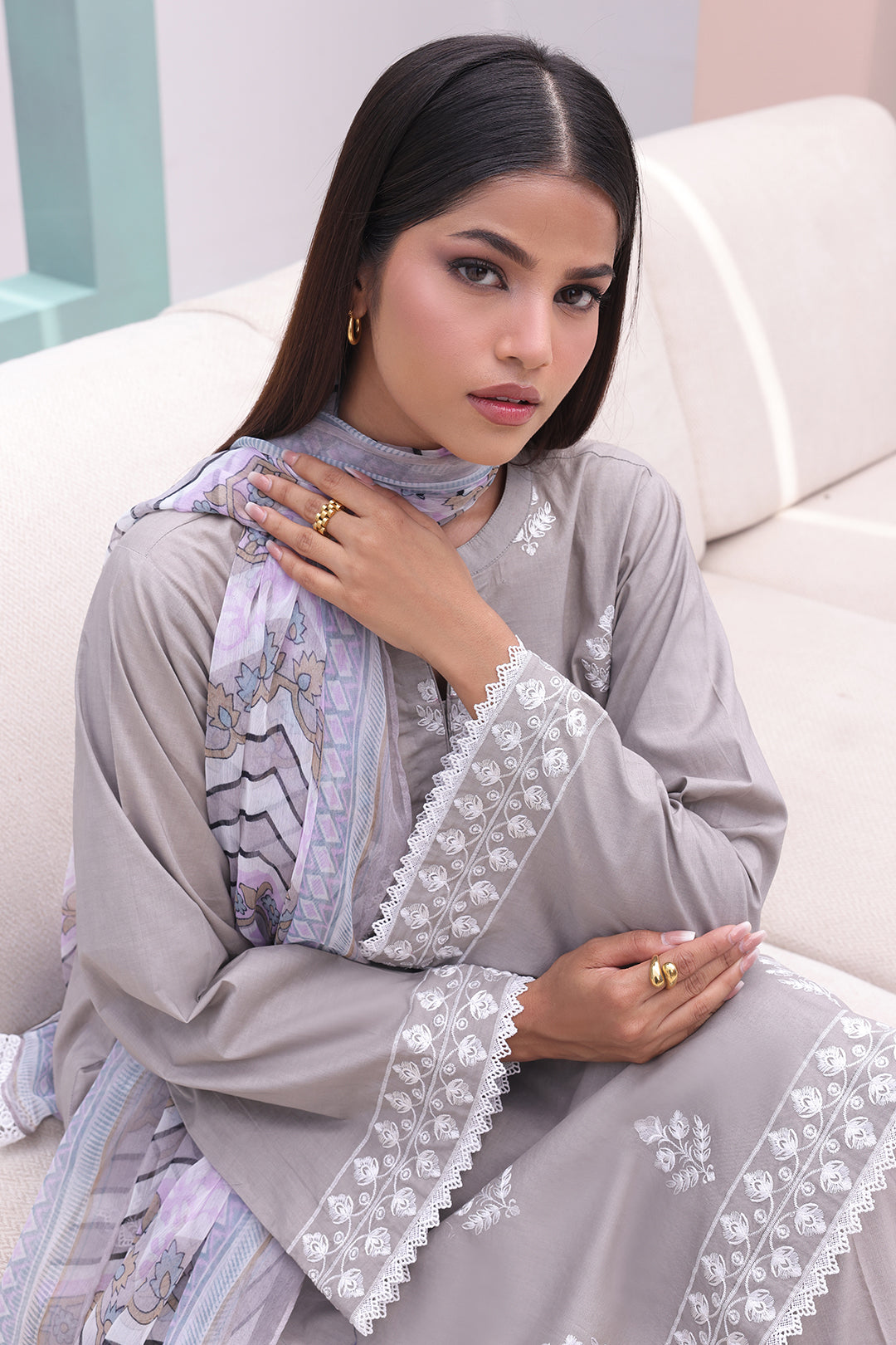 Zellbury | Unstitched 3 Piece Cambric | Embroidered Shirt Shalwar Dupatta - 0601 Default Title