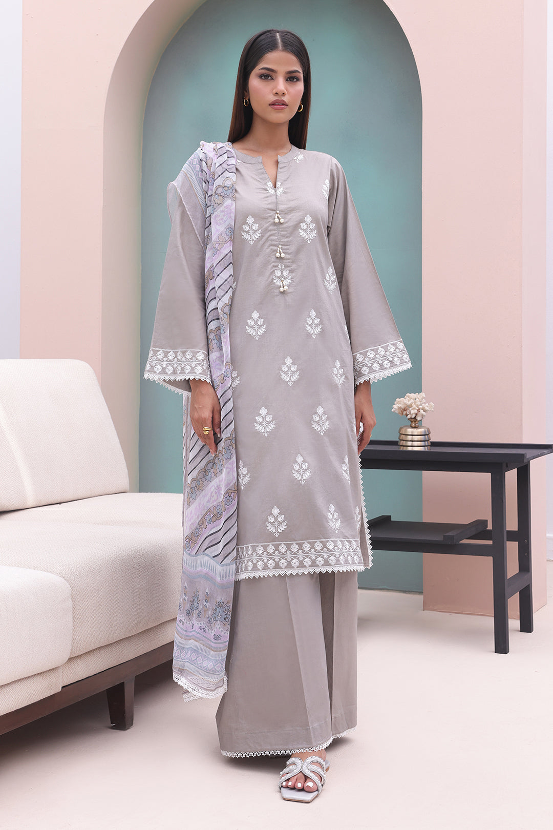 Zellbury | Unstitched 3 Piece Cambric | Embroidered Shirt Shalwar Dupatta - 0601