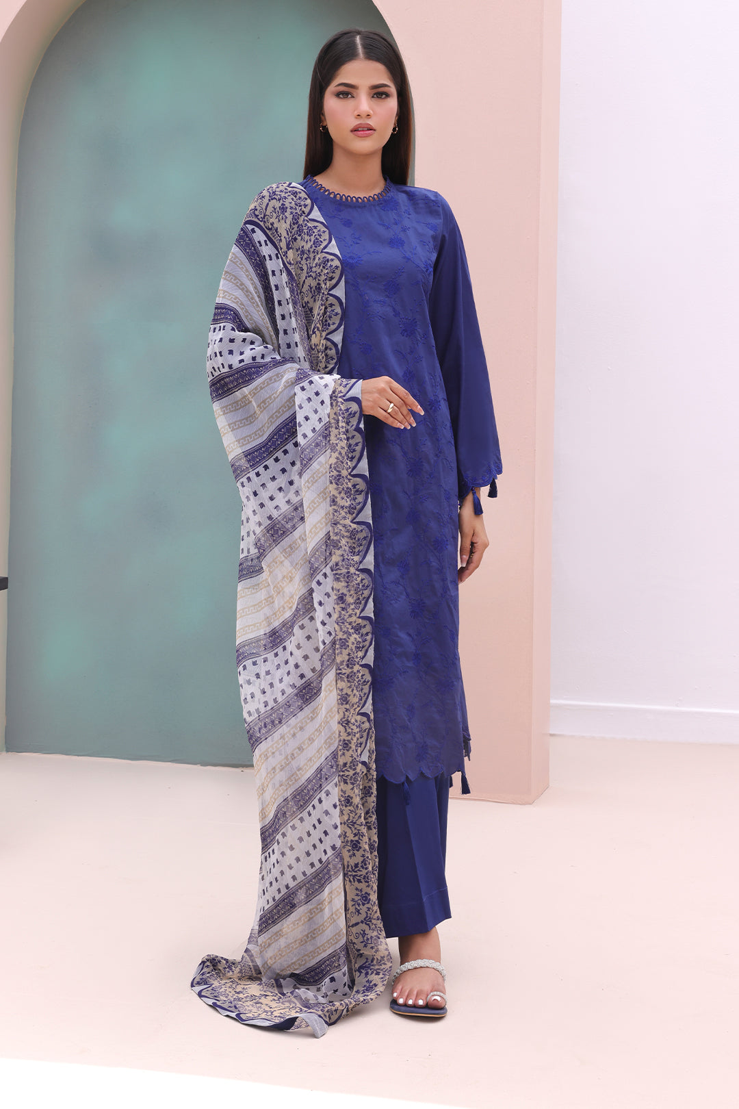 Zellbury | Unstitched 3 Piece Cambric | Embroidered Shirt Dupatta - 0604