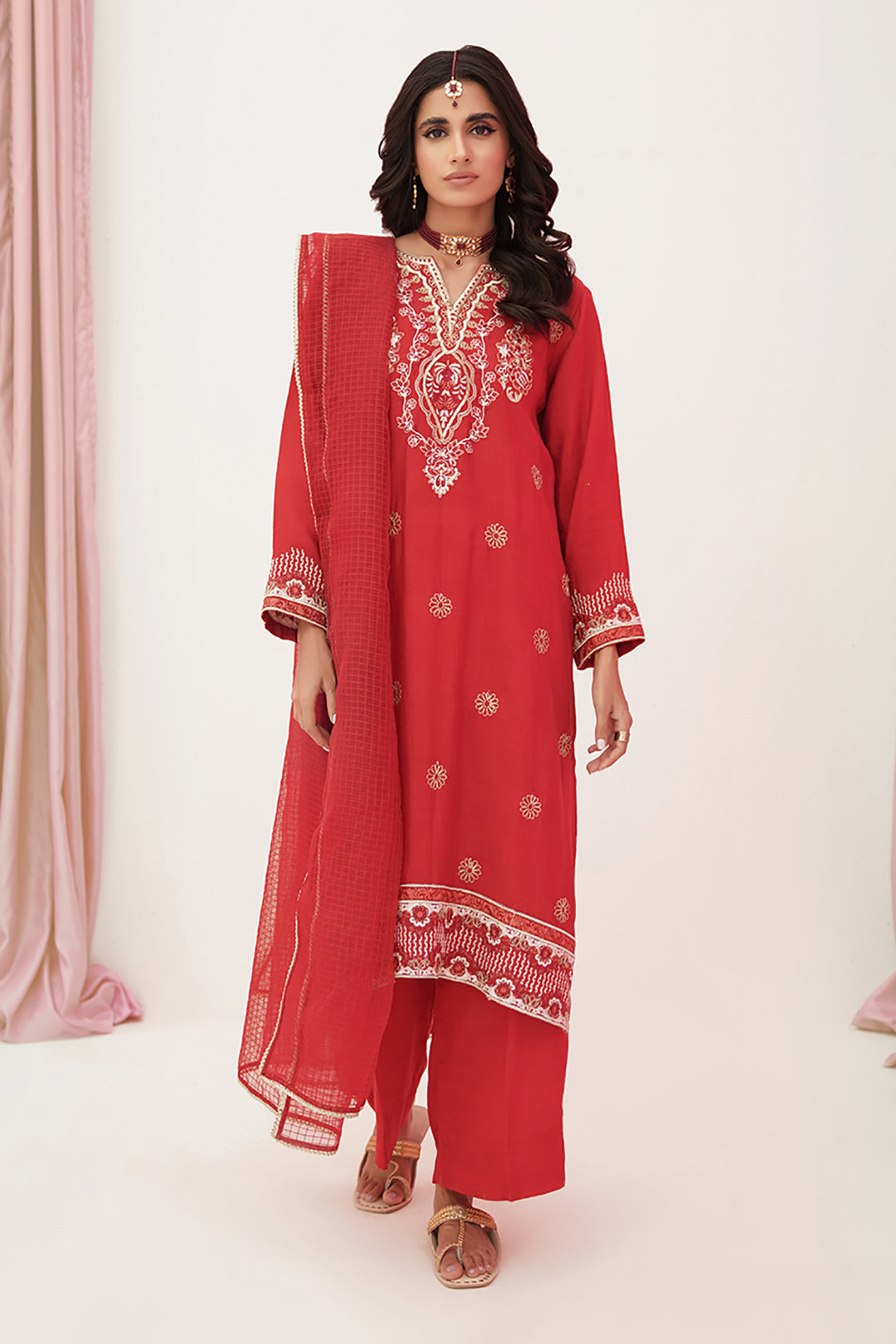 Zellbury | Unstitched 3 Piece Raw Silk | Embroidered Shirt Shalwar Dupatta - 0358