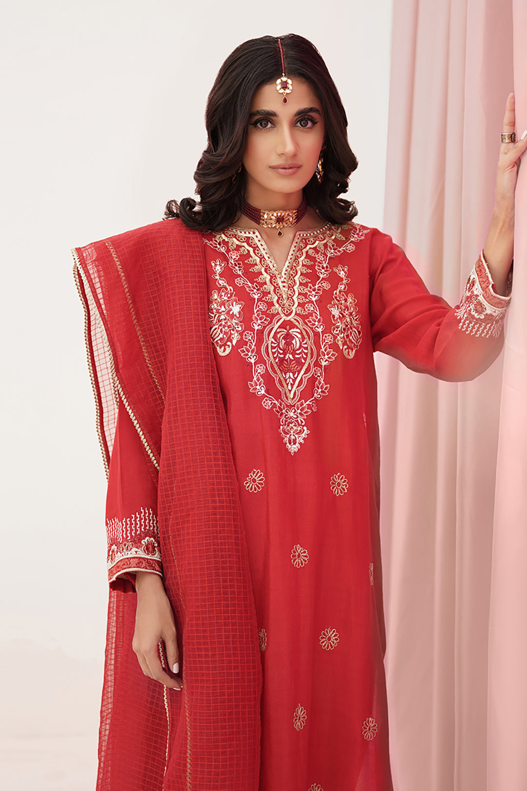 Zellbury | Unstitched 3 Piece Raw Silk | Embroidered Shirt Shalwar Dupatta - 0358 Default Title