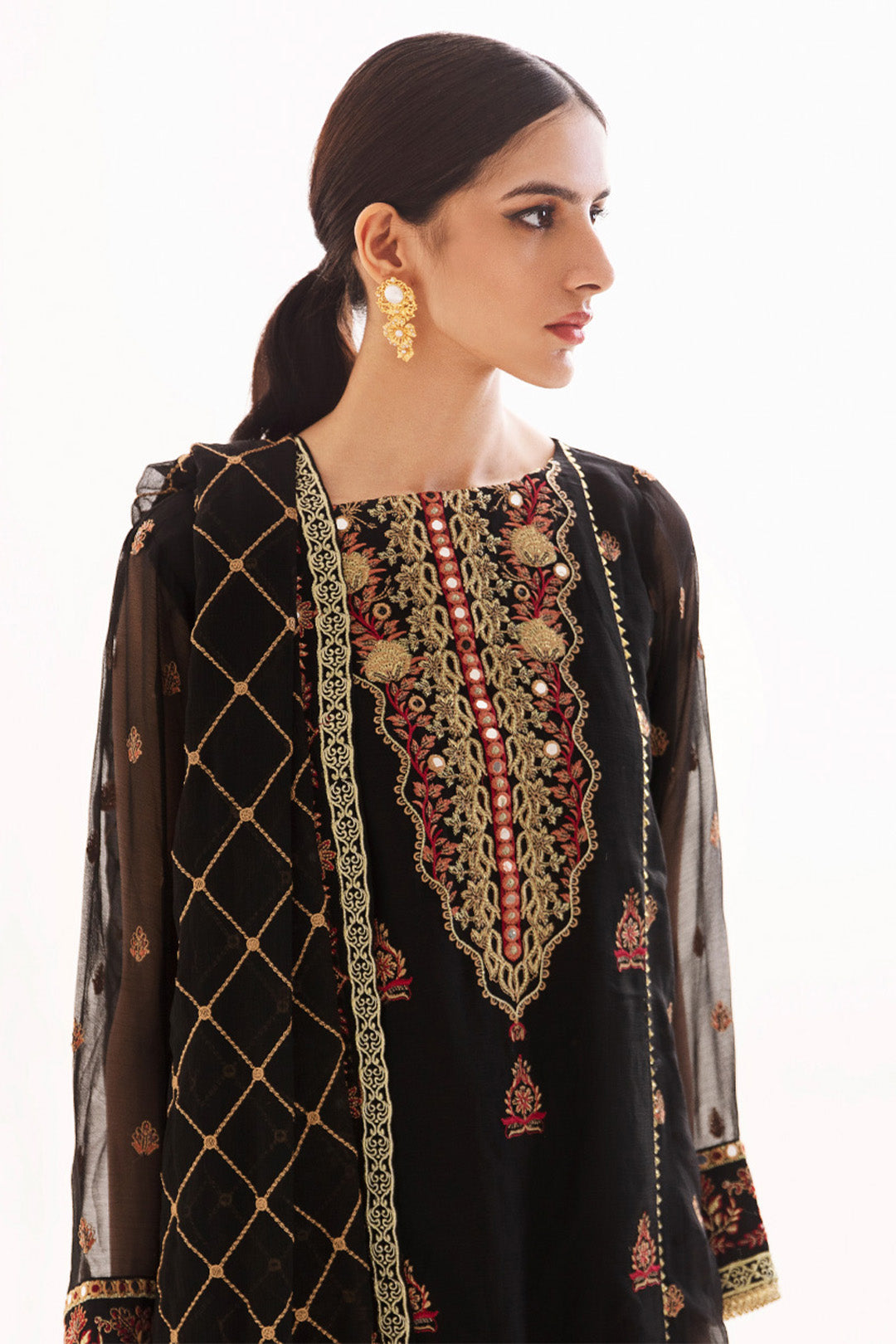 Zellbury | Unstitched 3 Piece Chiffon | Embroidered Shirt Shalwar Dupatta - 0293 Default Title