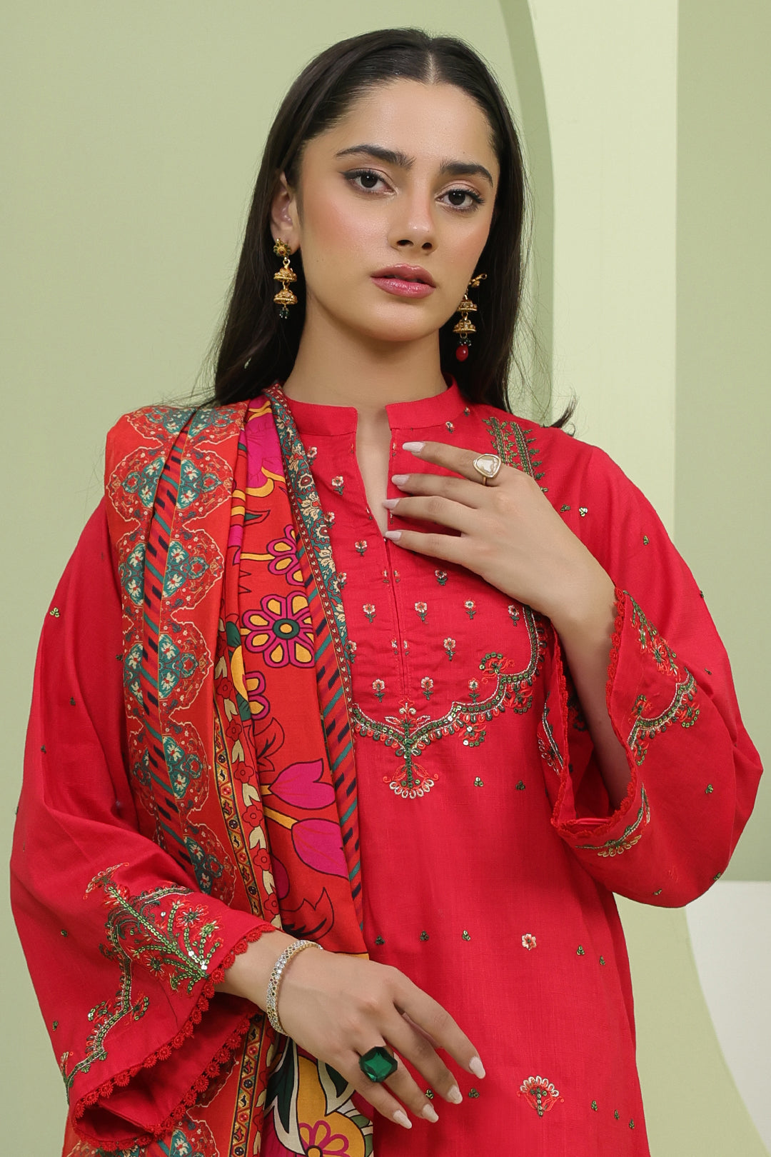 Zellbury | Unstitched 3 Piece Slub | Embroidered Shirt Shalwar Dupatta - 1272 Default Title