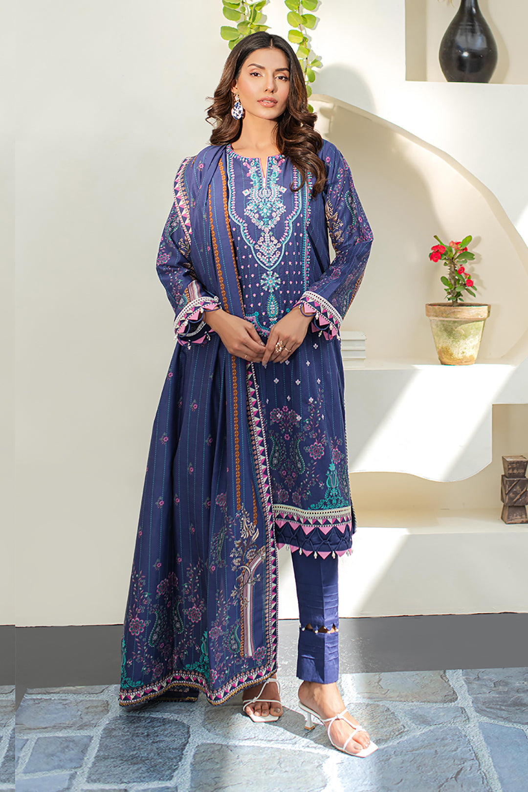 Zellbury | Unstitched 3 Piece Lawn | Embroidered Shirt Shalwar Dupatta - 1680