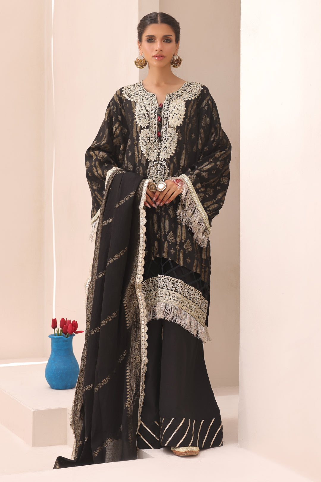 Zellbury | Unstitched 3 Piece Jacquard | Embroidered Shirt Shalwar Dupatta - 1799
