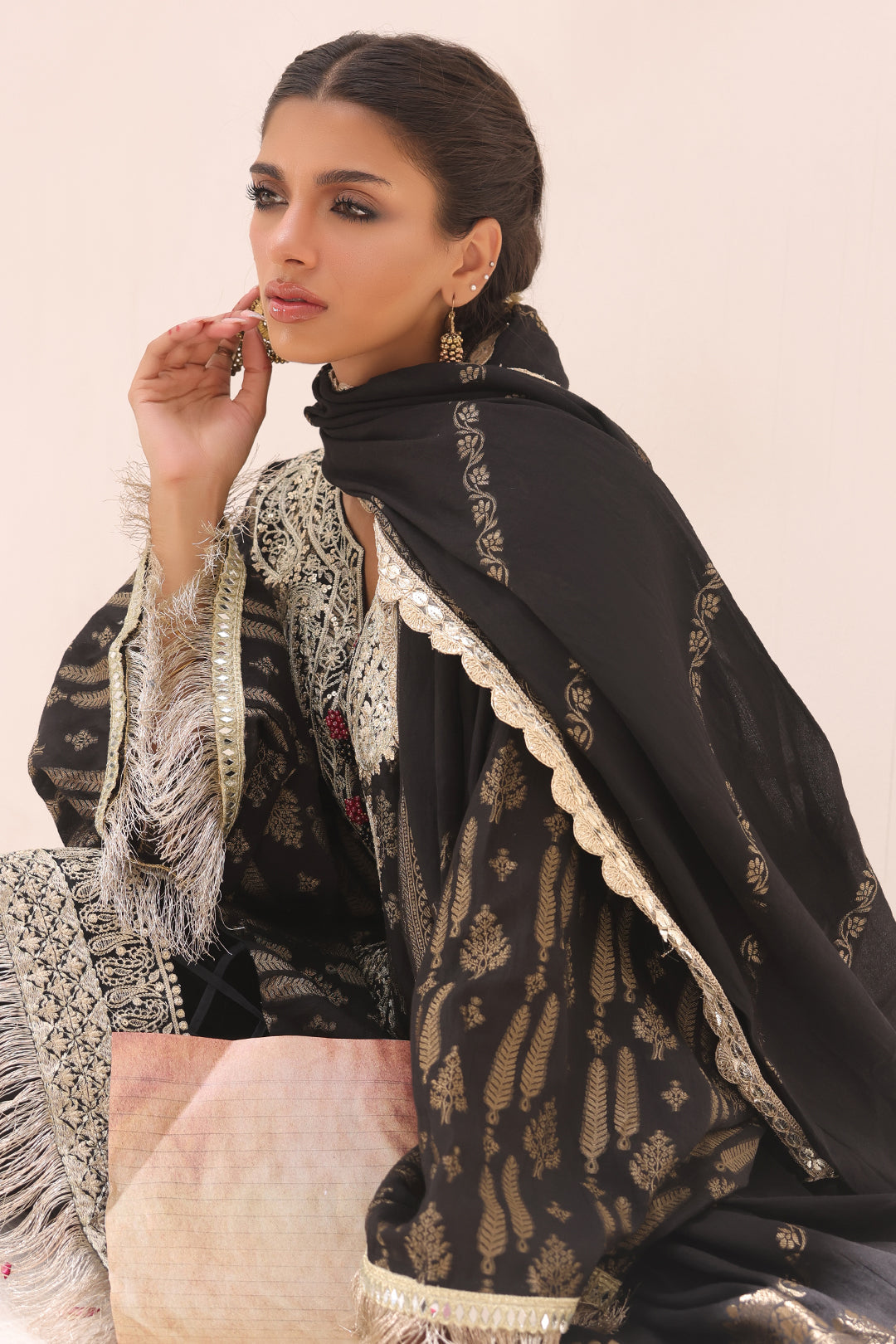 Zellbury | Unstitched 3 Piece Jacquard | Embroidered Shirt Shalwar Dupatta - 1799
