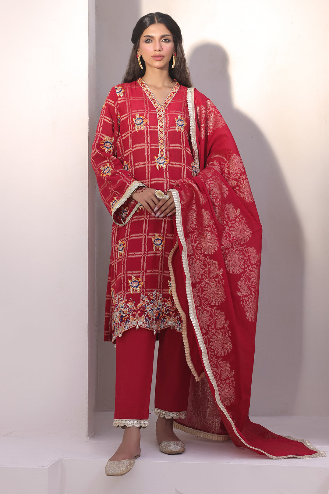 Zellbury | Unstitched 3 Piece Jacquard | Embroidered Shirt Shalwar Dupatta - 1803