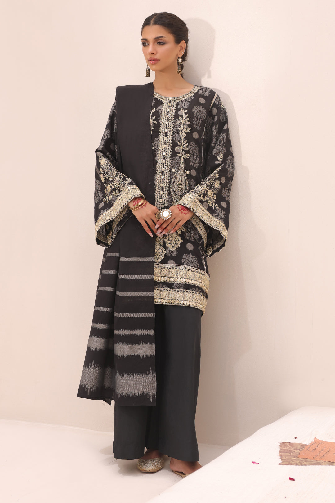 Zellbury | Unstitched 3 Piece Jacquard | Embroidered Shirt Shalwar Dupatta - 1806