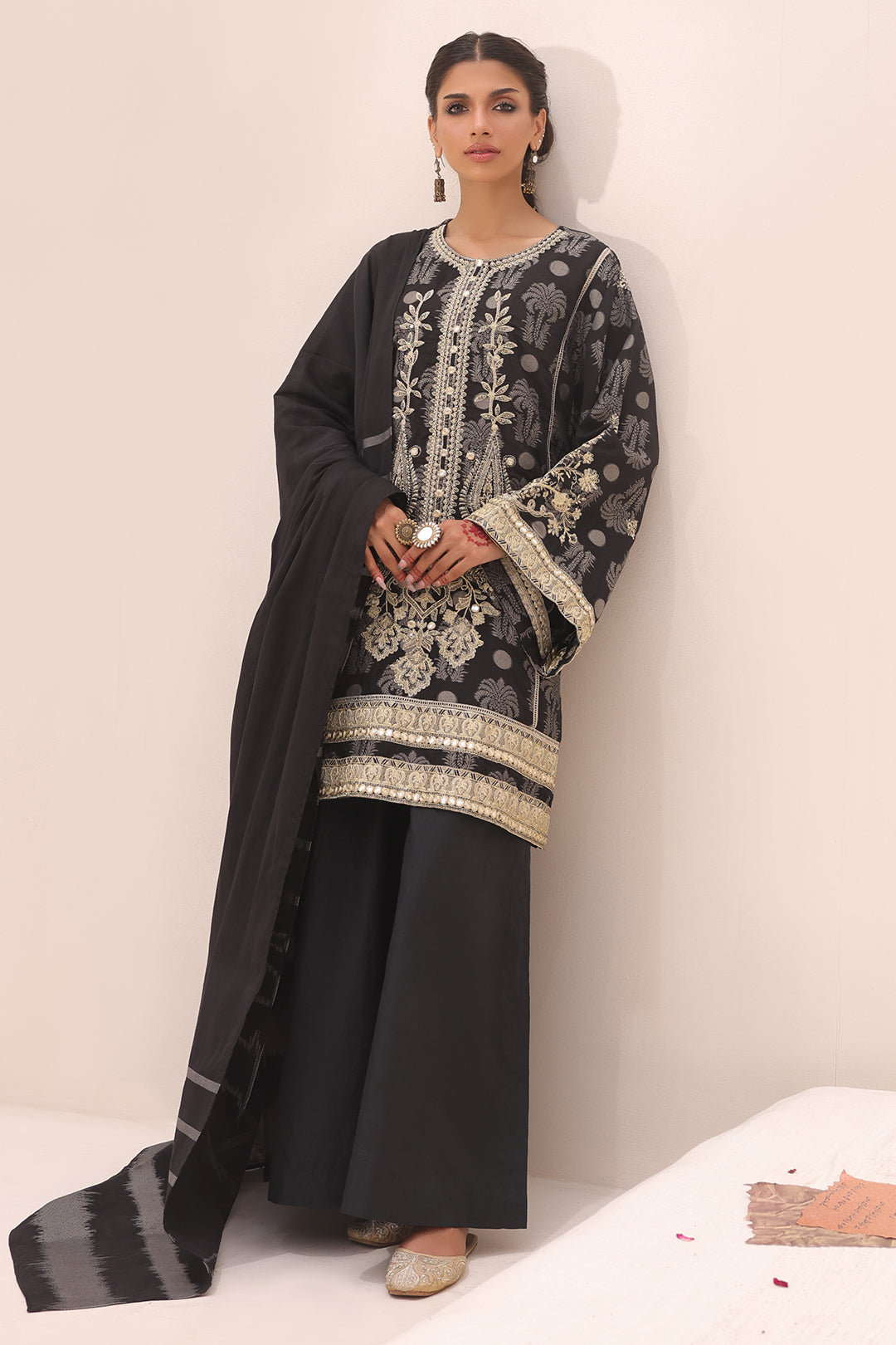 Zellbury | Unstitched 3 Piece Jacquard | Embroidered Shirt Shalwar Dupatta - 1806