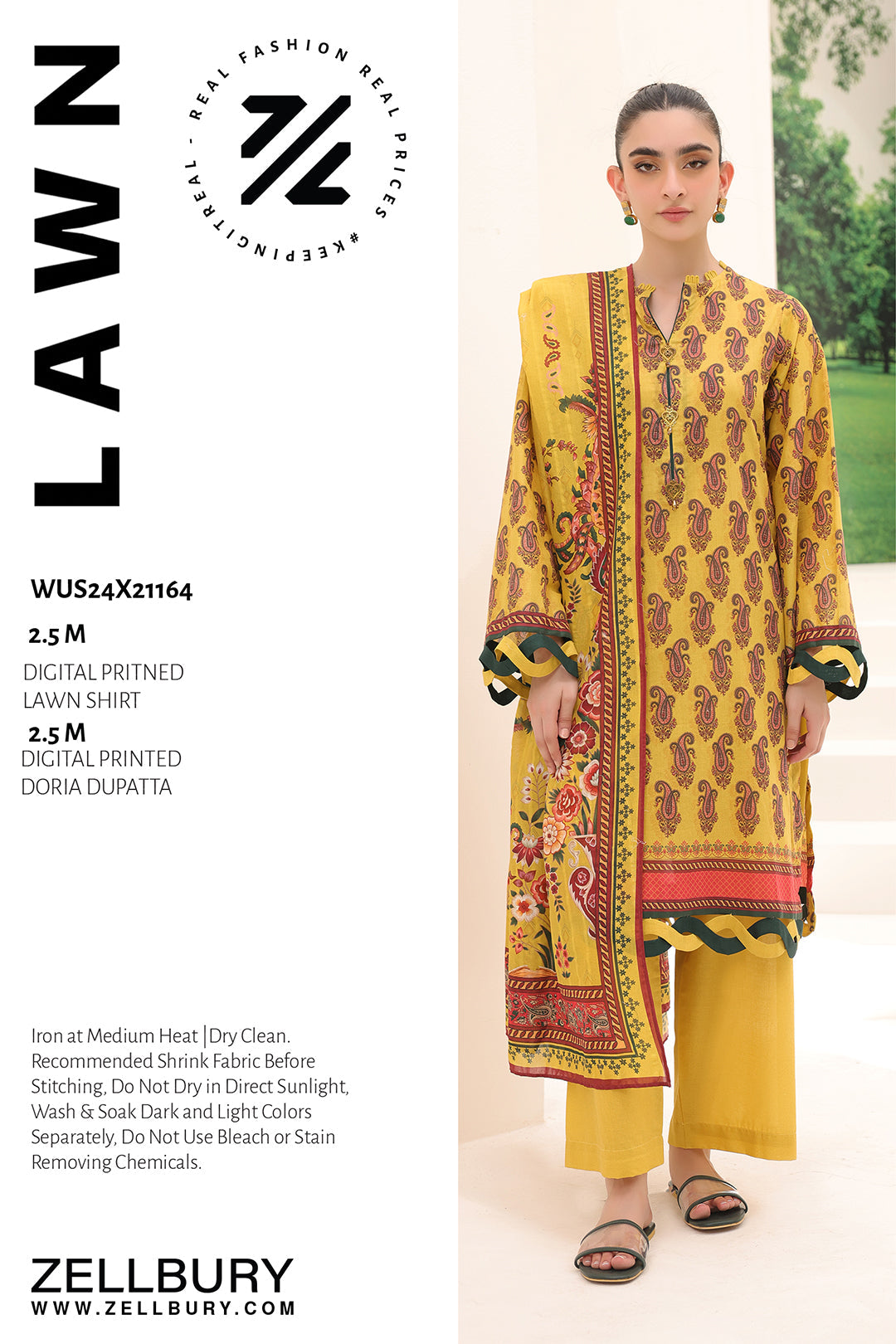 Zellbury | Unstitched 2 Piece Lawn | Shirt Dupatta - 1164