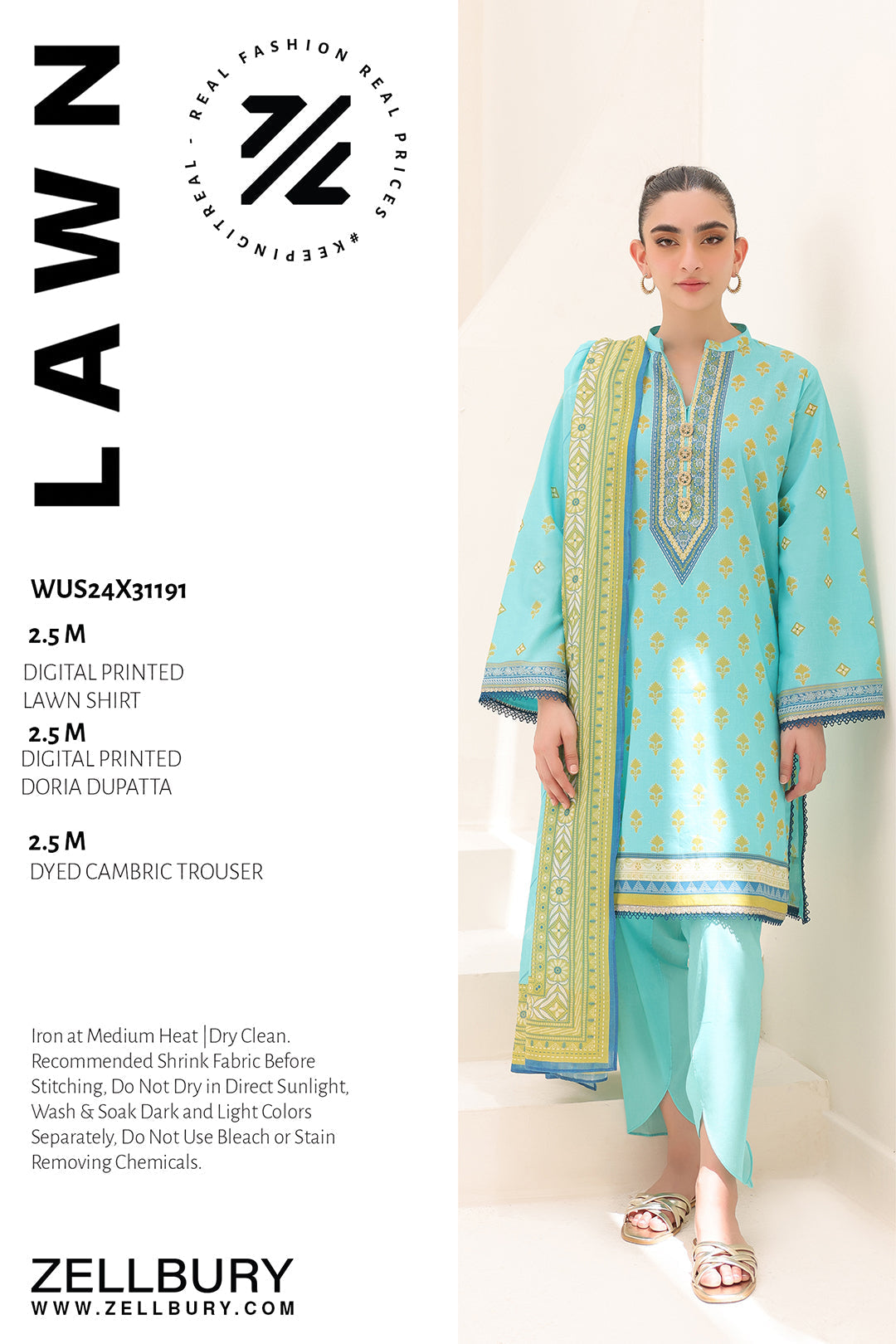 Zellbury | Unstitched 3 Piece Lawn | Shirt Shalwar Dupatta - 1191