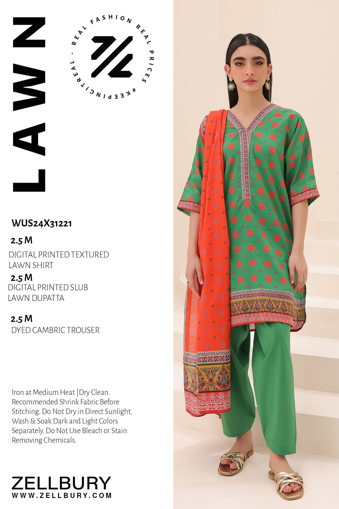 Zellbury | Unstitched 3 Piece Lawn | Shirt Shalwar Dupatta - 1221
