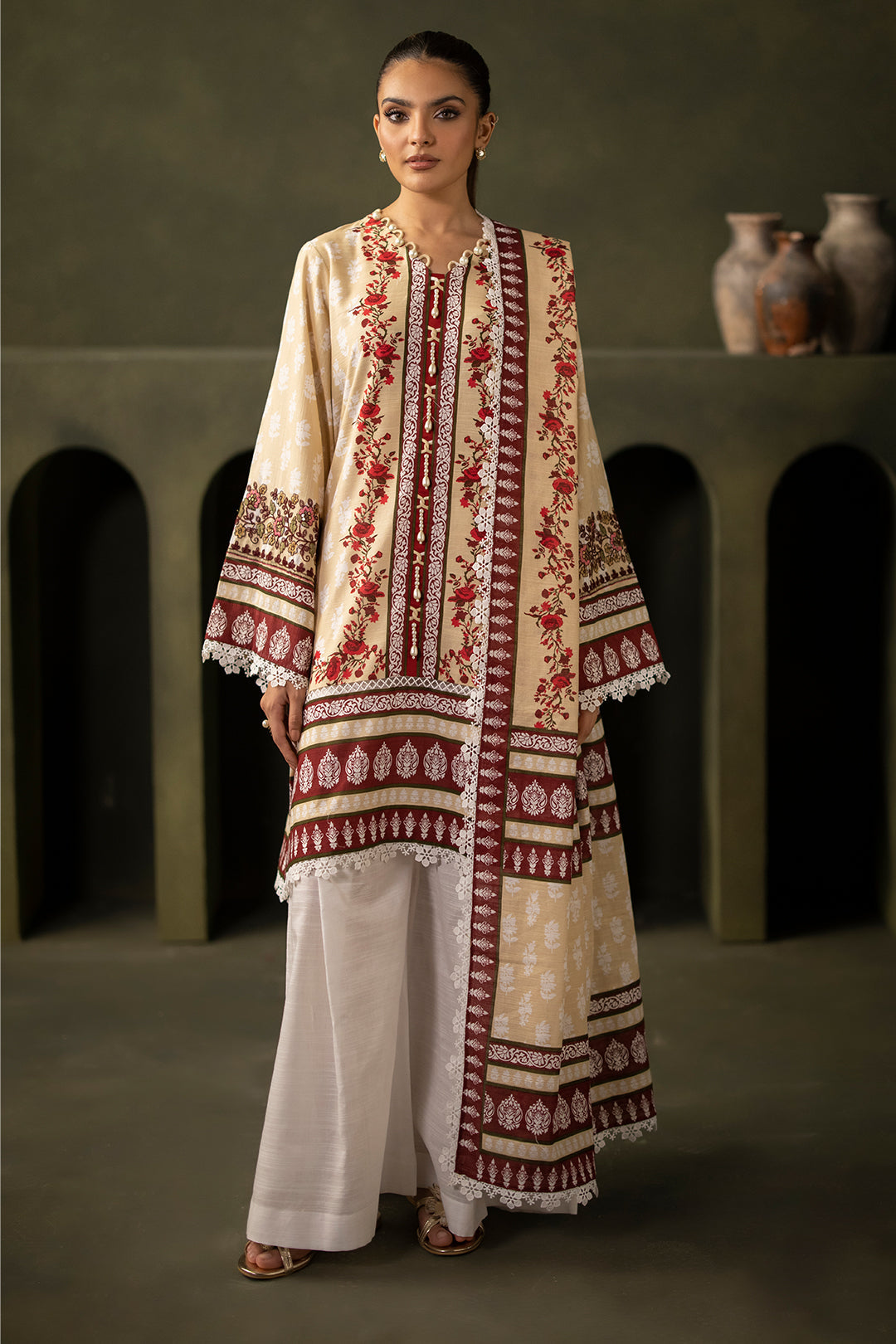 Zellbury | Unstitched 2 Piece Khaddar | Embroidered Shirt Dupatta - 0171