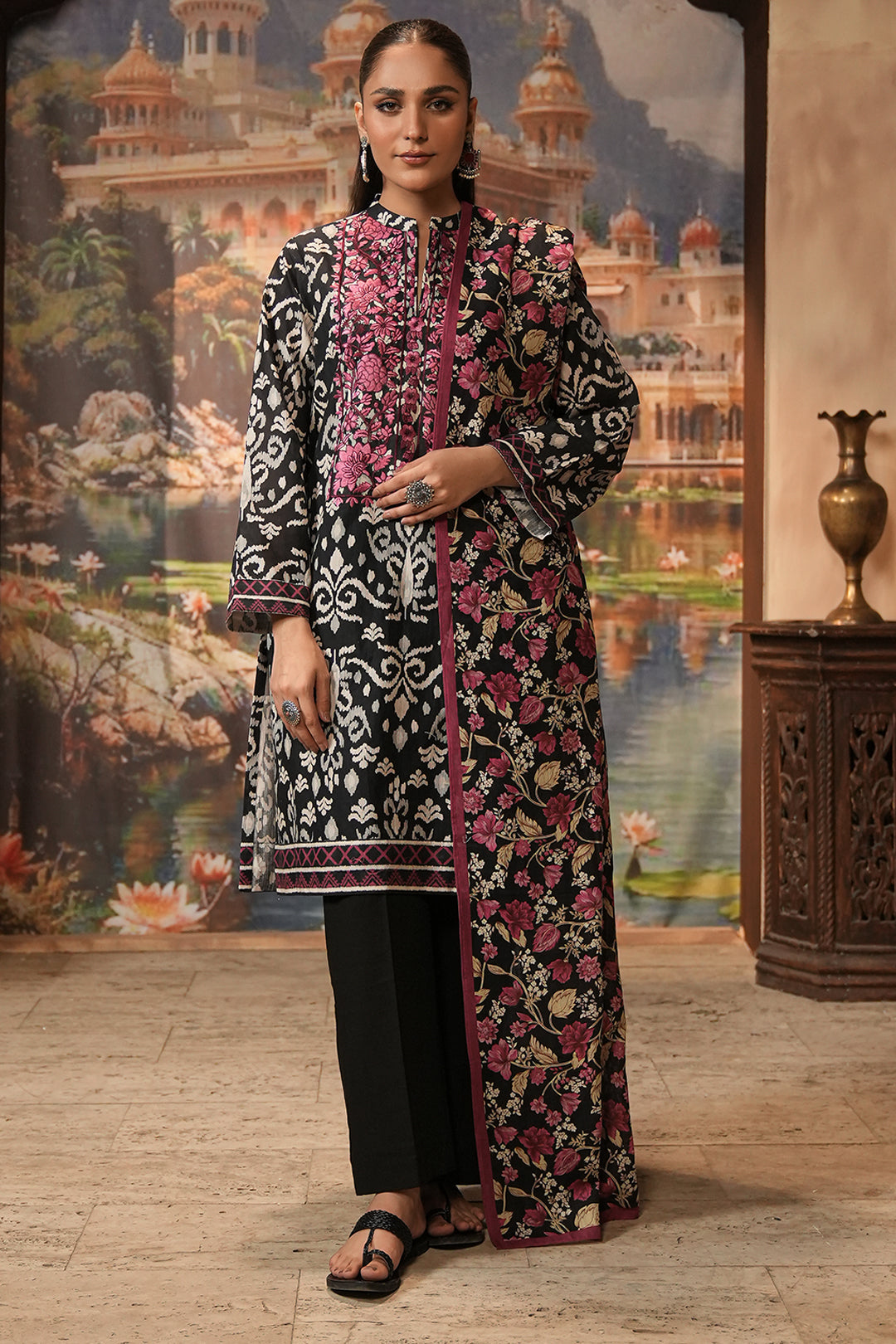 Zellbury | Unstitched 2 Piece Khaddar | Embroidered Shirt Dupatta - 0348