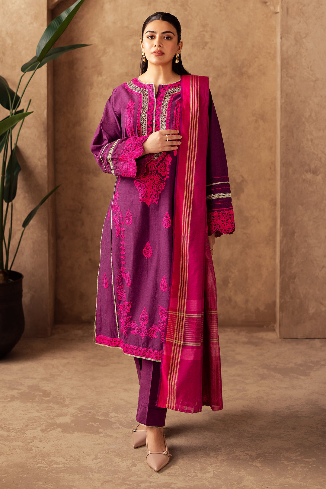 Zellbury | Unstitched 3 Piece Chambray | Embroidered Shirt Shalwar Dupatta - 0230