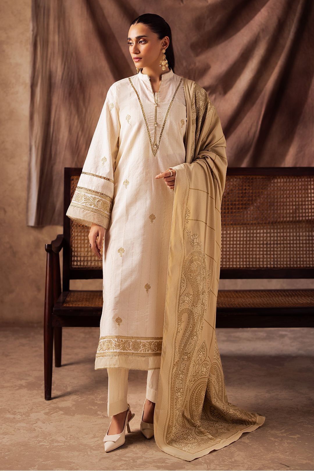 Zellbury | Unstitched 3 Piece Khaddar | Embroidered Shirt Shalwar Shawl - 0232