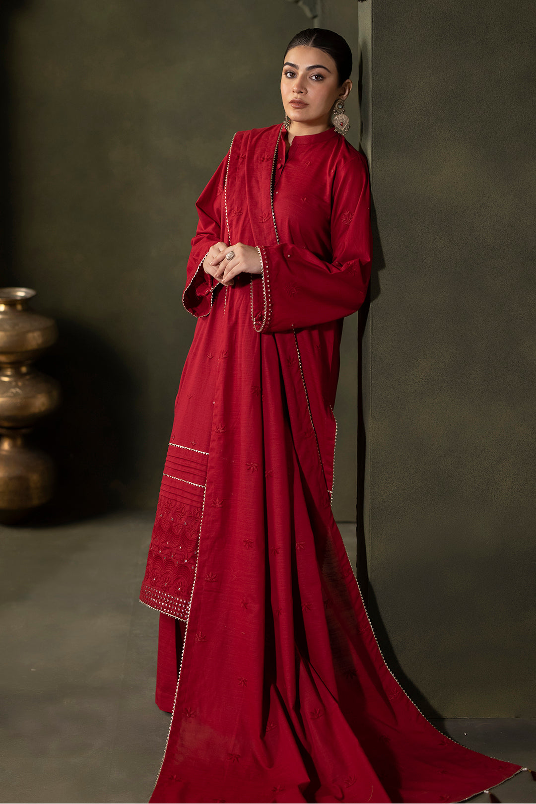 Zellbury | Unstitched 3 Piece Khaddar | Embroidered Shirt Shalwar Dupatta - 0238