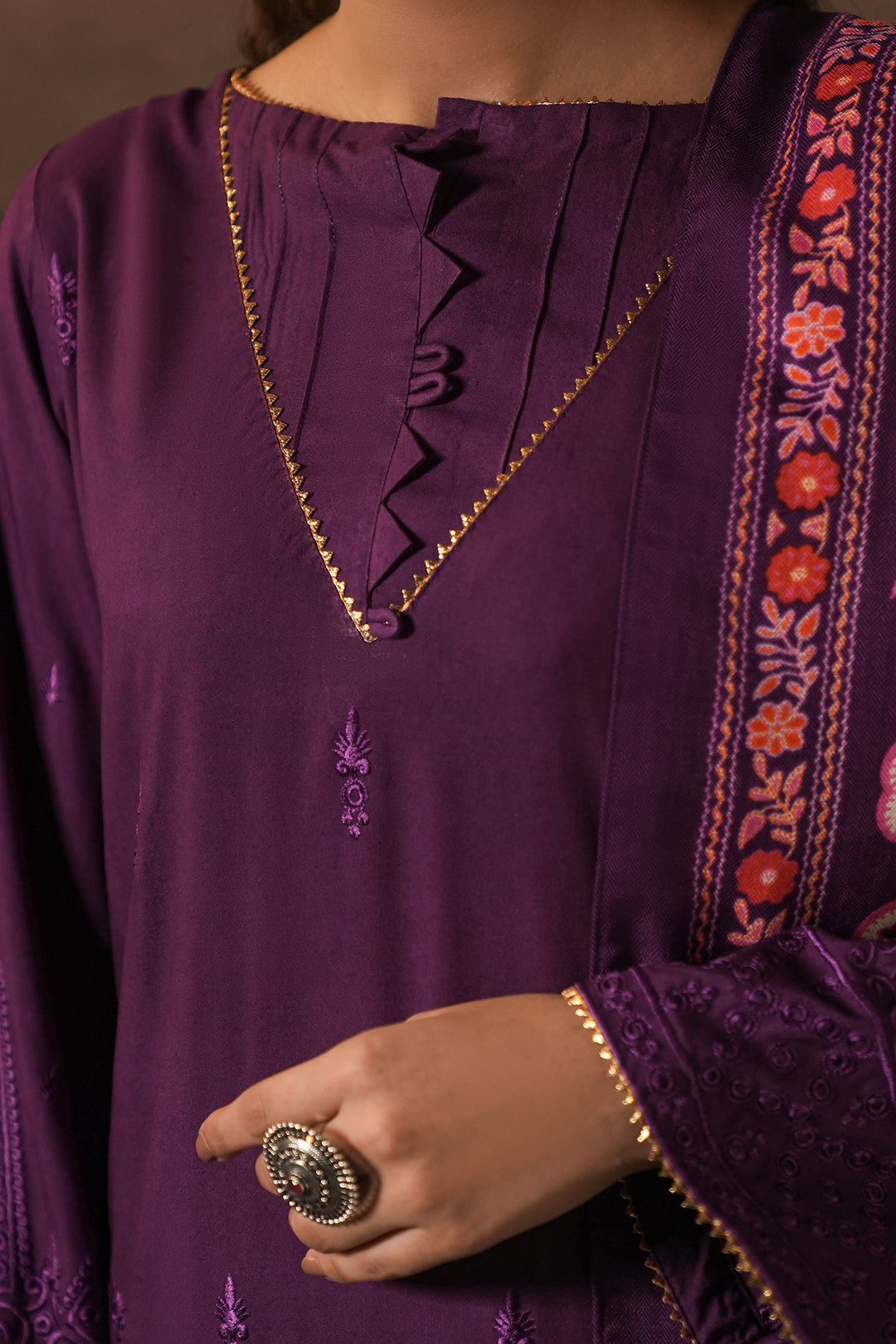Zellbury | Unstitched 3 Piece Viscose | Embroidered Shirt Shalwar Shawl - 0248
