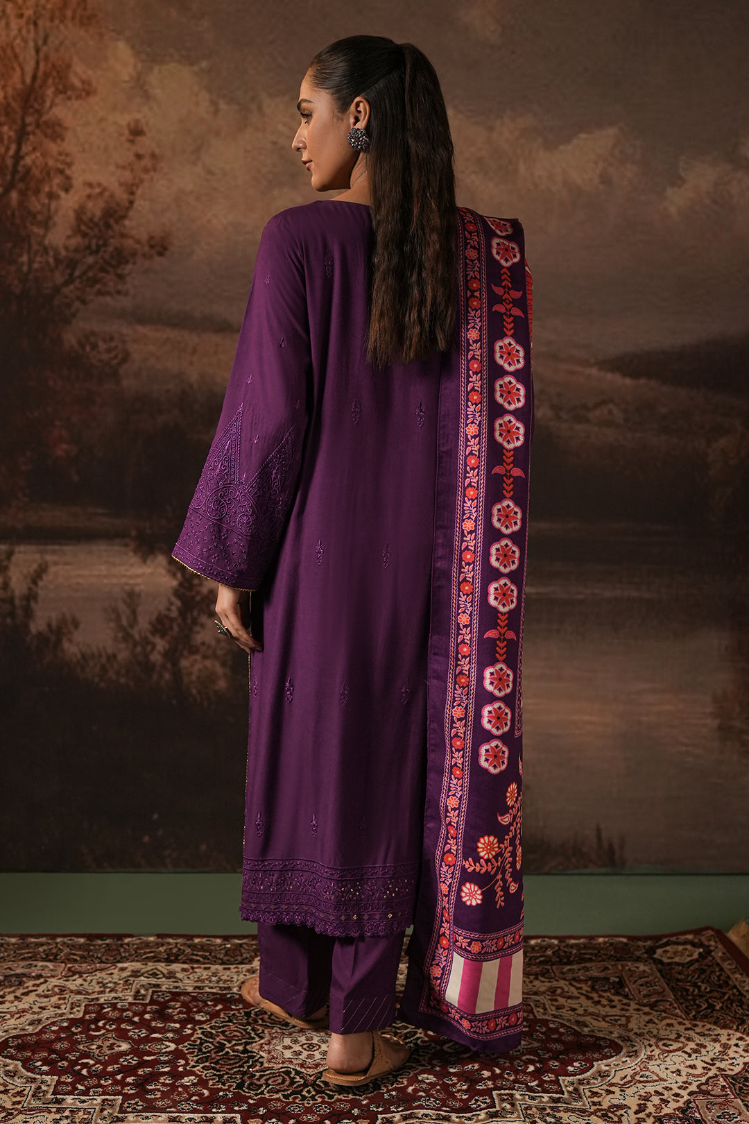 Zellbury | Unstitched 3 Piece Viscose | Embroidered Shirt Shalwar Shawl - 0248