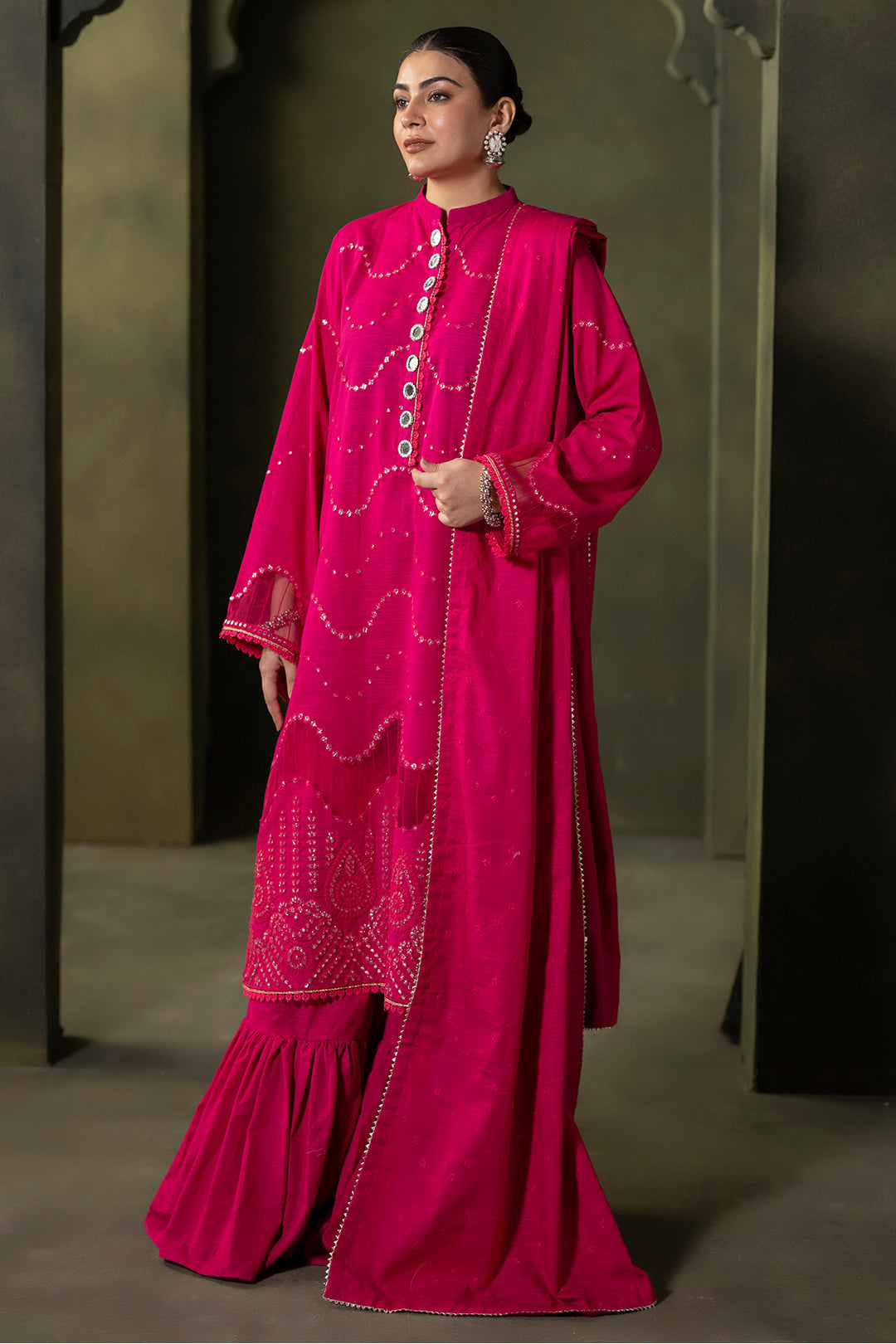 Zellbury | Unstitched 3 Piece Khaddar | Embroidered Shirt Shalwar Dupatta - 0320