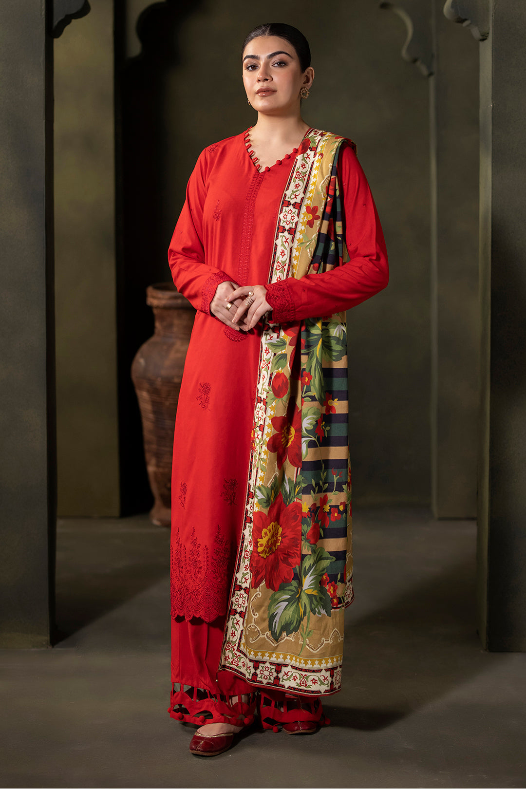 Zellbury | Unstitched 3 Piece Viscose | Embroidered Shirt Shalwar Dupatta - 0324