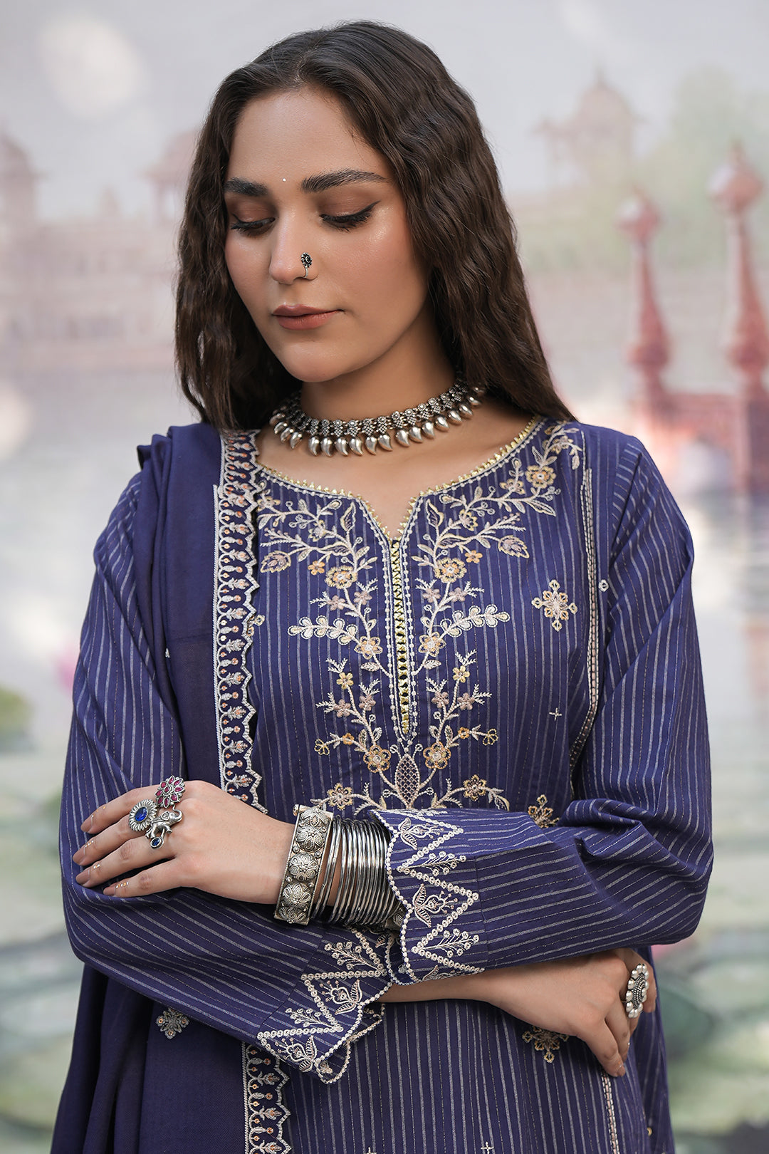 Zellbury | Unstitched 3 Piece Khaddar | Embroidered Shirt Shalwar Shawl - 0409 Default Title