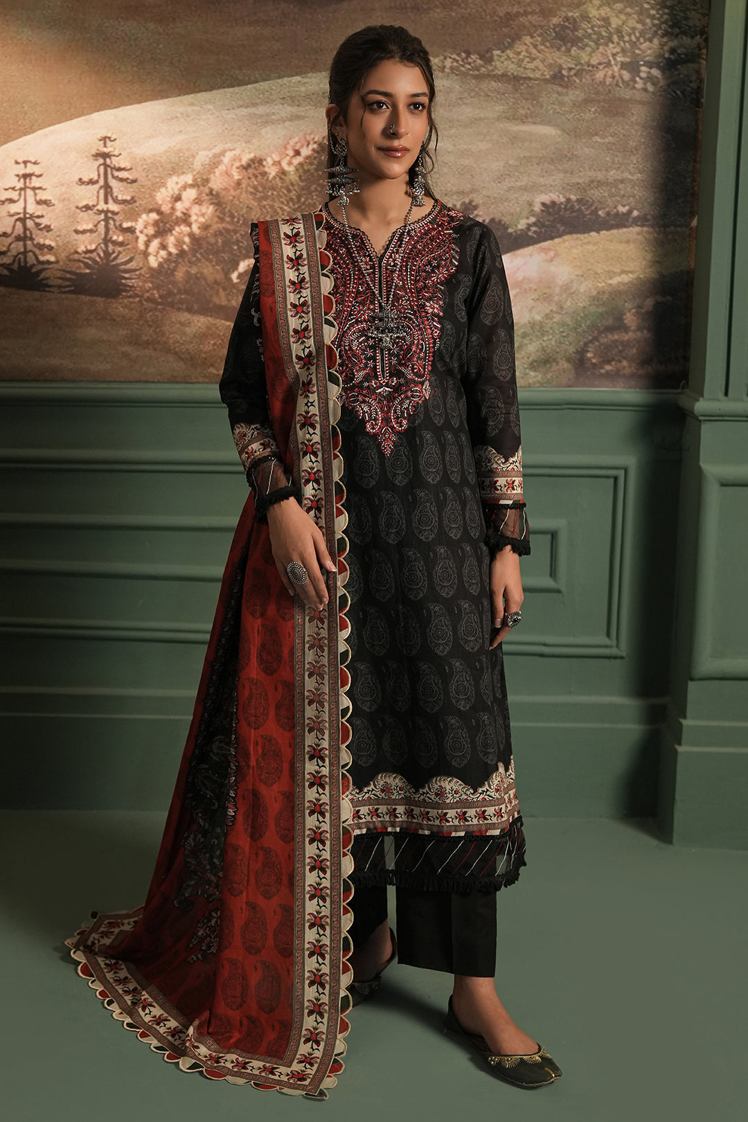 Zellbury | Unstitched 3 Piece Khaddar | Embroidered Shirt Shalwar Dupatta - 0480