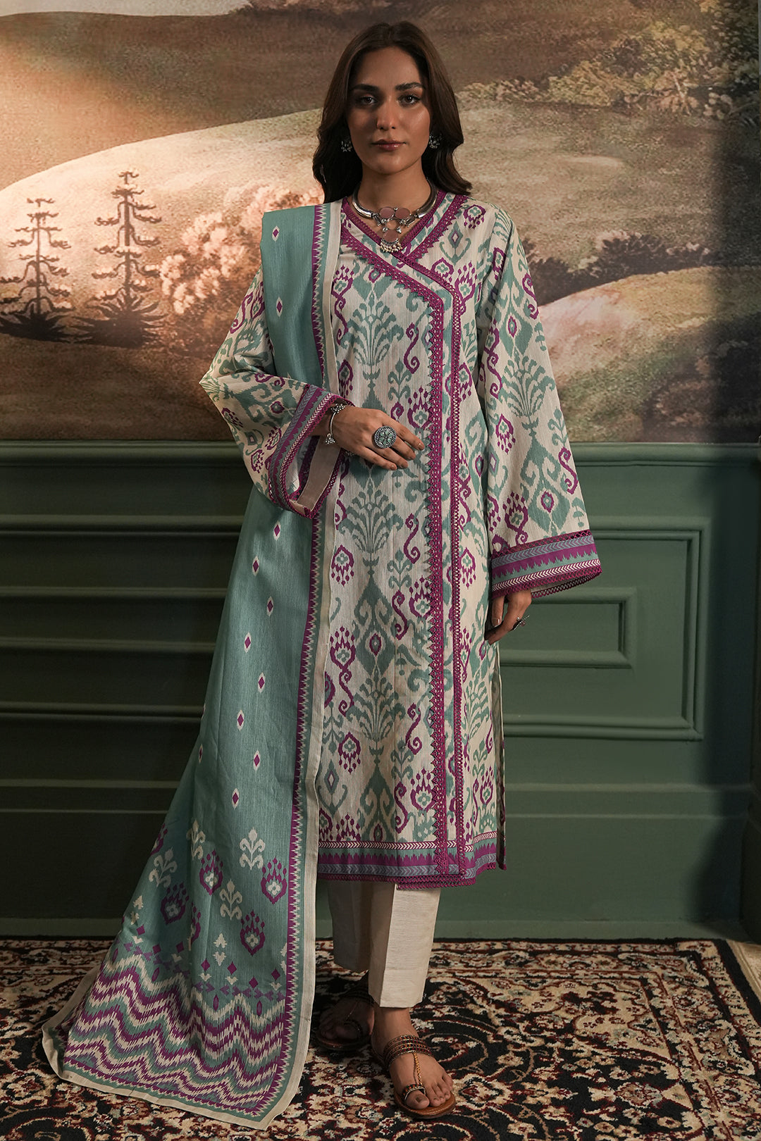 Zellbury | Unstitched 2 Piece Khaddar | Shirt Dupatta - 0333