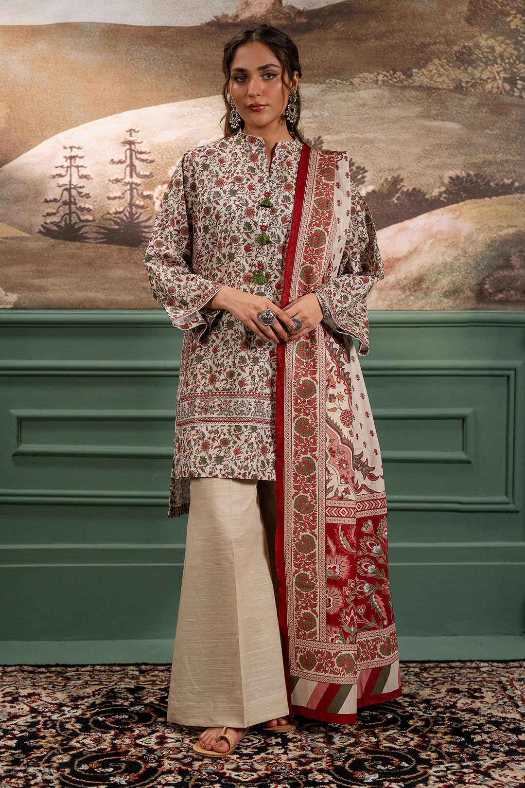 Zellbury | Unstitched 2 Piece Khaddar | Shirt Dupatta - 0334