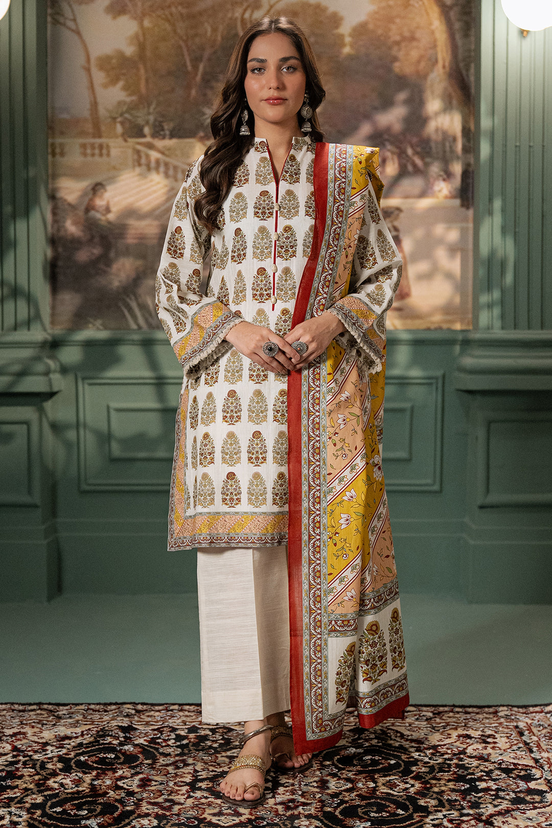 Zellbury | Unstitched 2 Piece Khaddar | Shirt Dupatta - 0336