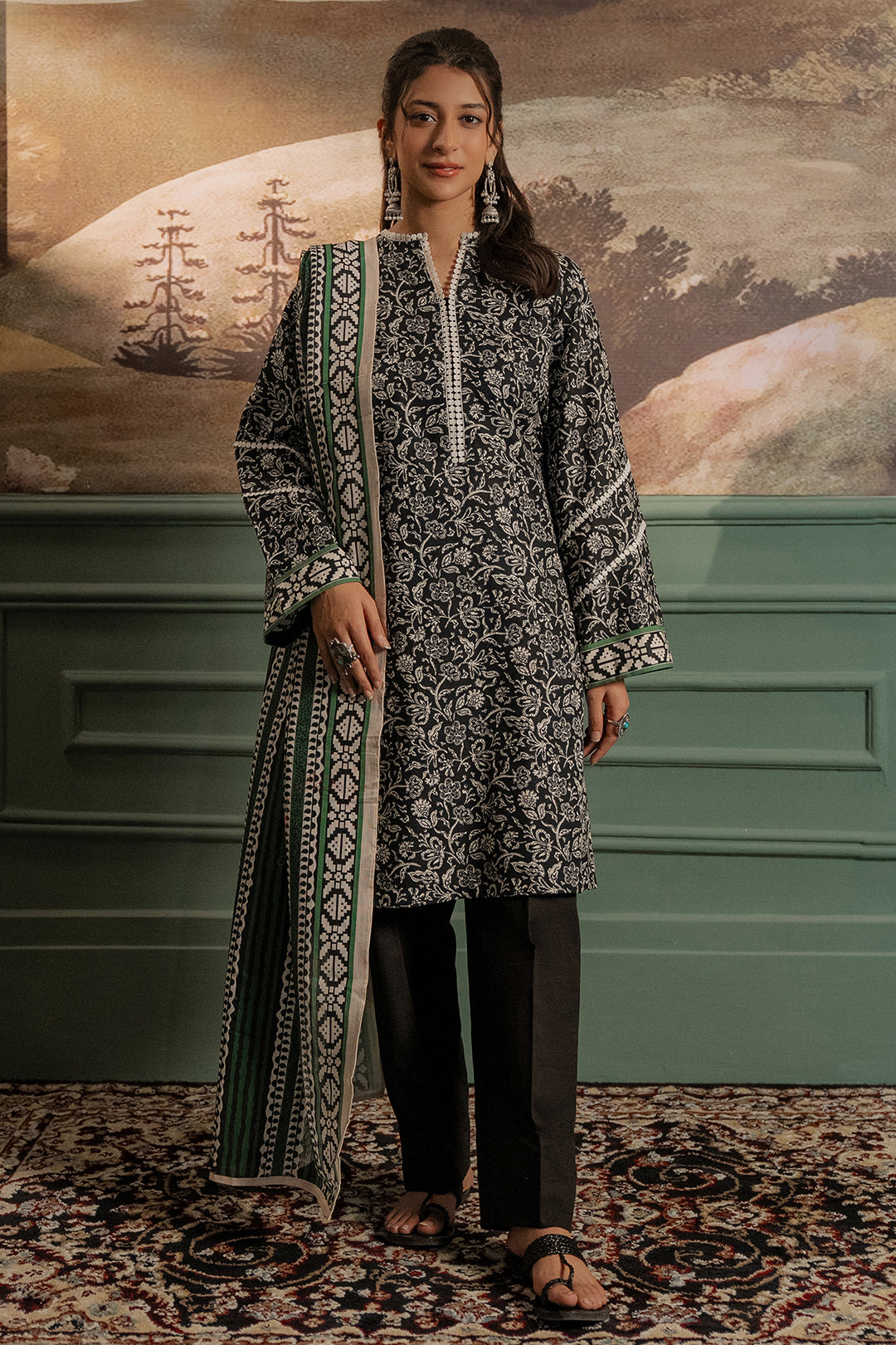 Zellbury | Unstitched 3 Piece Khaddar | Shirt Shalwar Dupatta - 0366