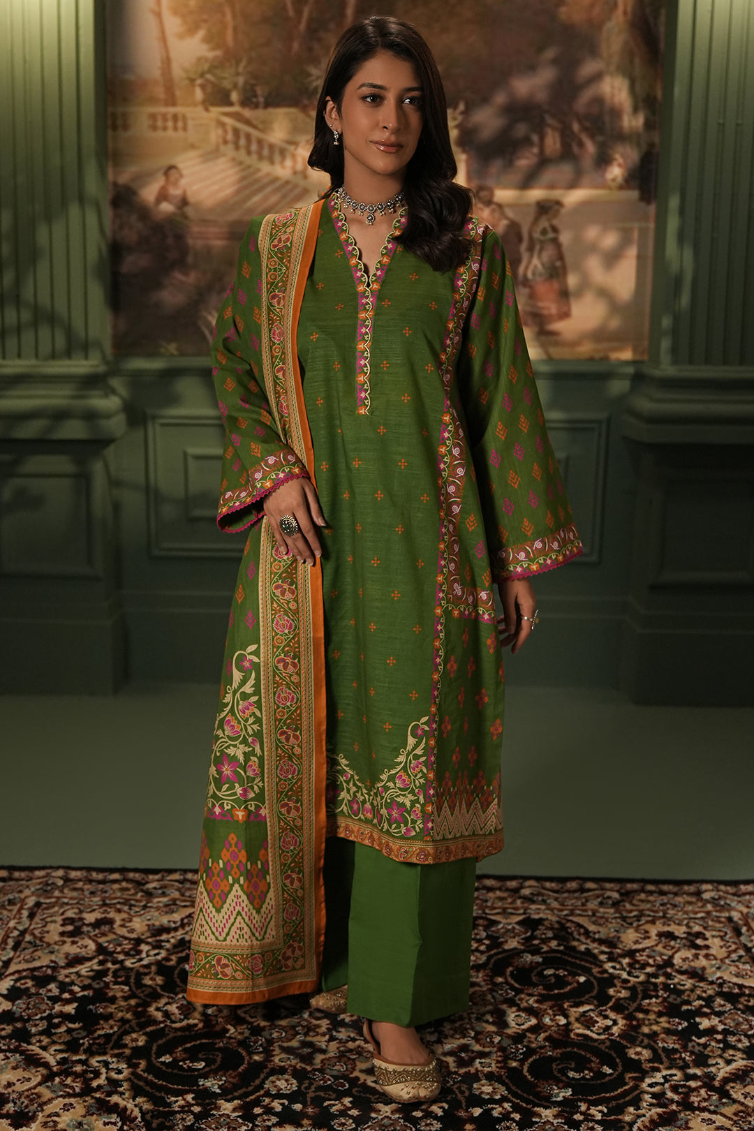 Zellbury | Unstitched 3 Piece Khaddar | Shirt Shalwar Dupatta - 0386
