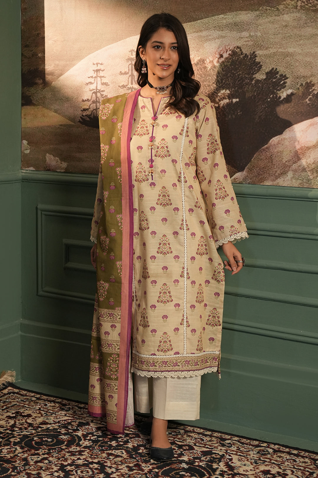 Zellbury | Unstitched 3 Piece Khaddar | Shirt Shalwar Dupatta - 0444
