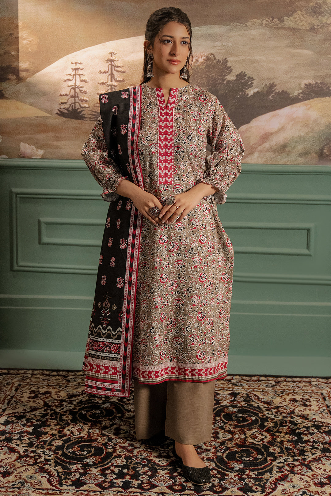 Zellbury | Unstitched 3 Piece Khaddar | Shirt Shalwar Dupatta - 0456