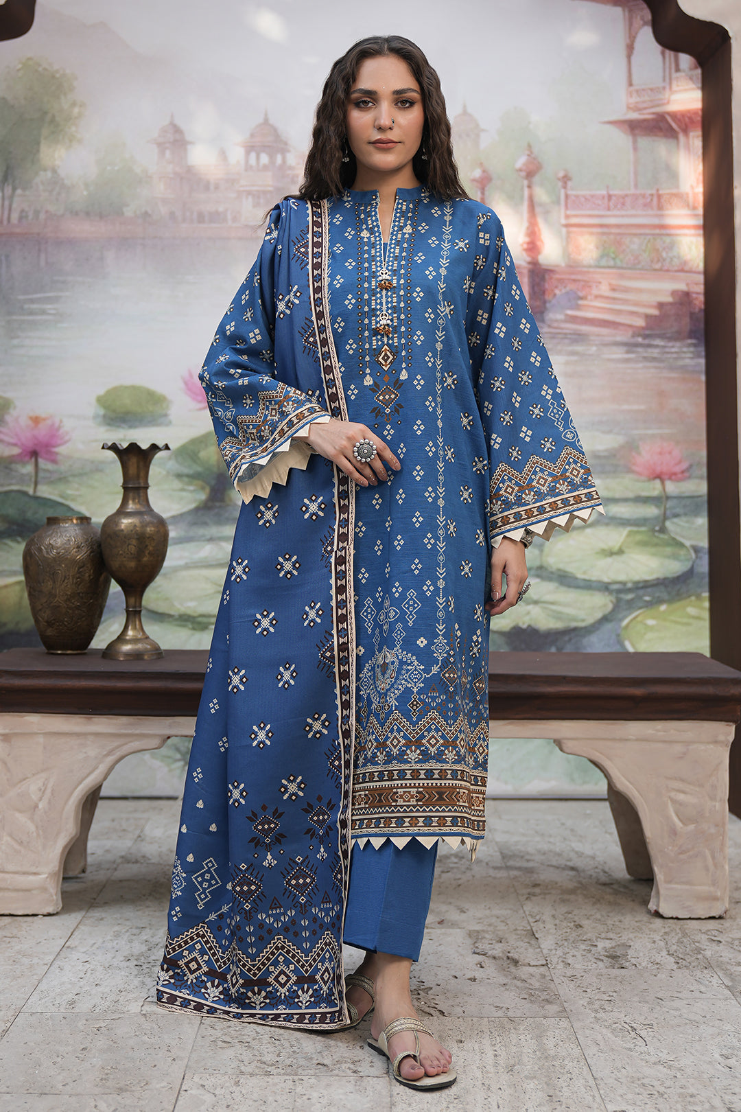 Zellbury | Unstitched 3 Piece Khaddar | Shirt Shalwar Shawl - 0466