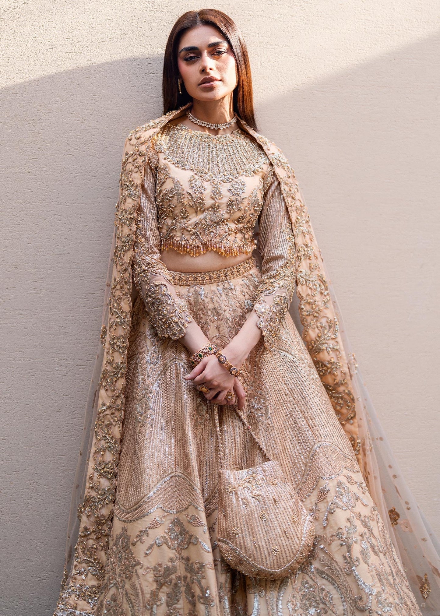 Waqas Shah | Amariage Luxury Formals | Golden Patel Custom Size Light Skin Net