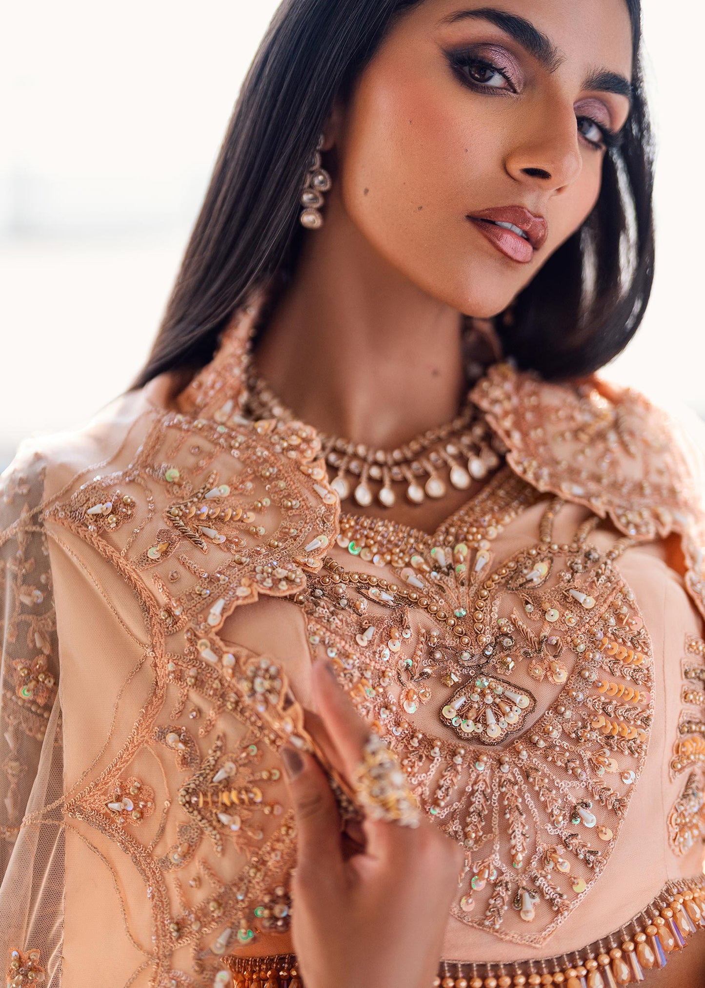 Waqas Shah | Amariage Luxury Formals | Coral Bliss XL Peach Net