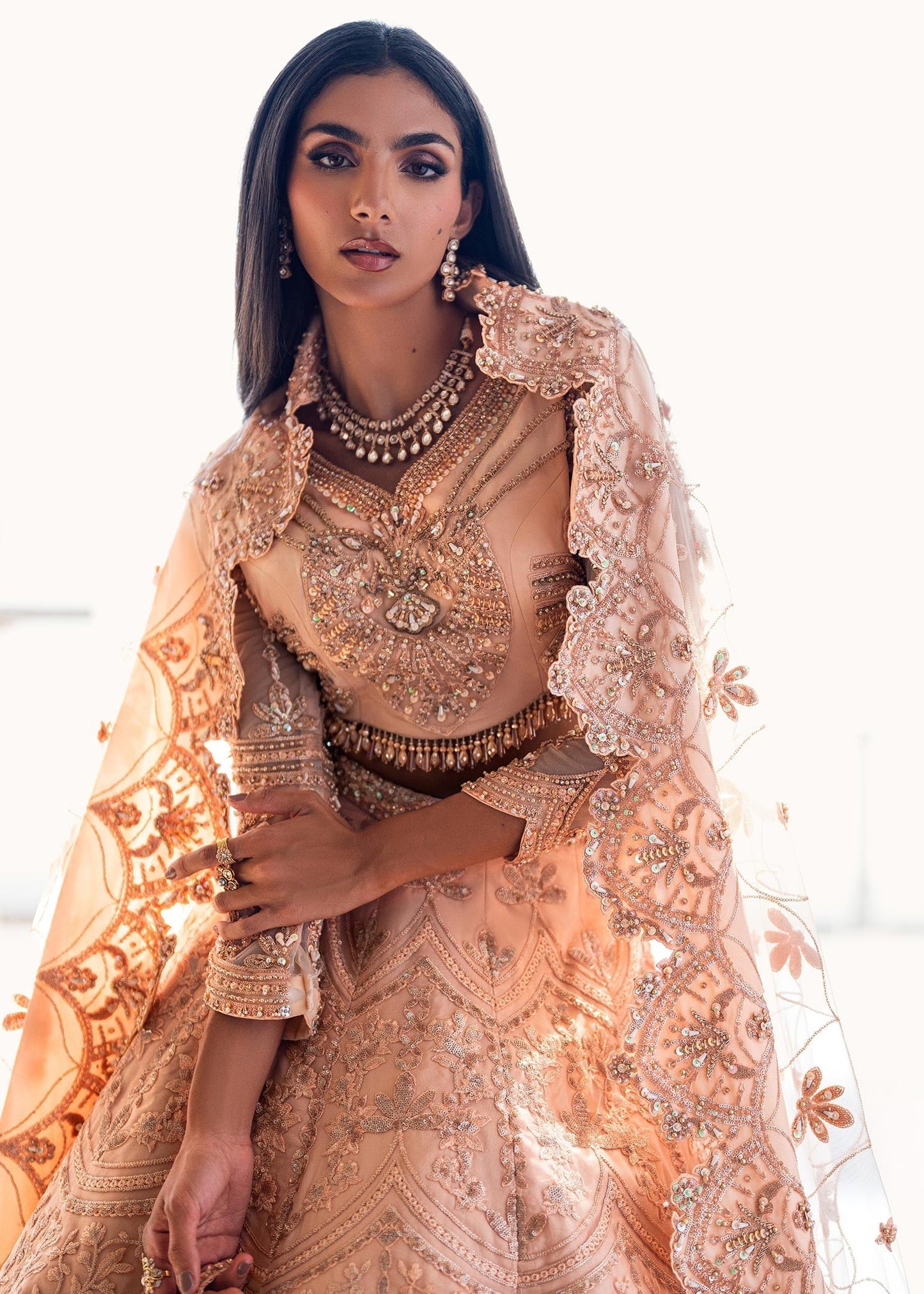 Waqas Shah | Amariage Luxury Formals | Coral Bliss Custom Size Peach Net