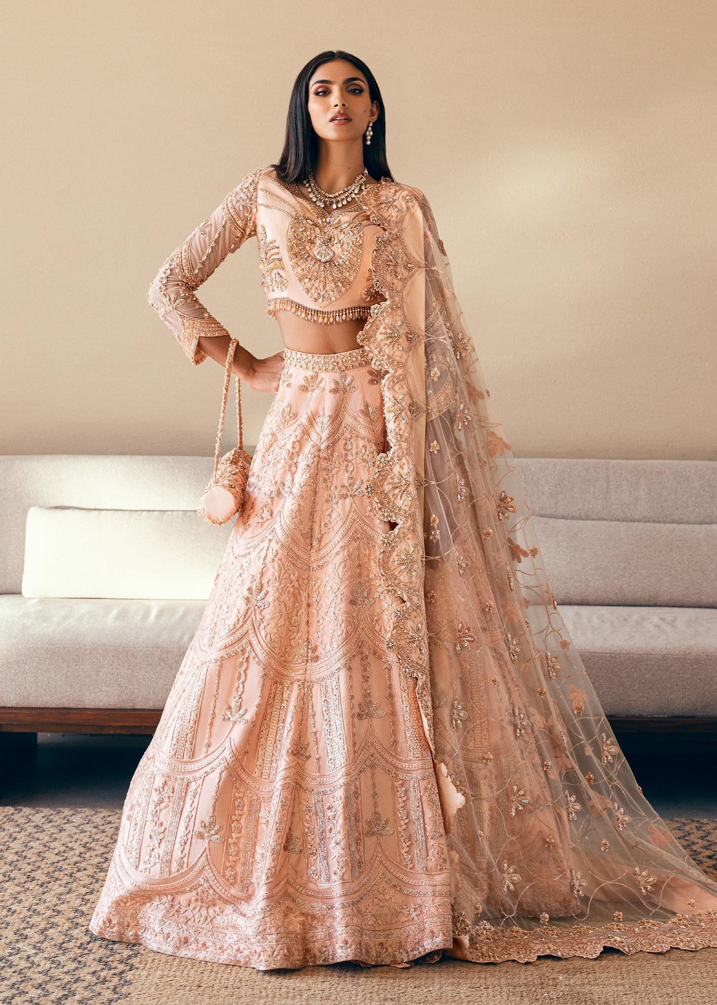 Waqas Shah | Amariage Luxury Formals | Coral Bliss L Peach Net