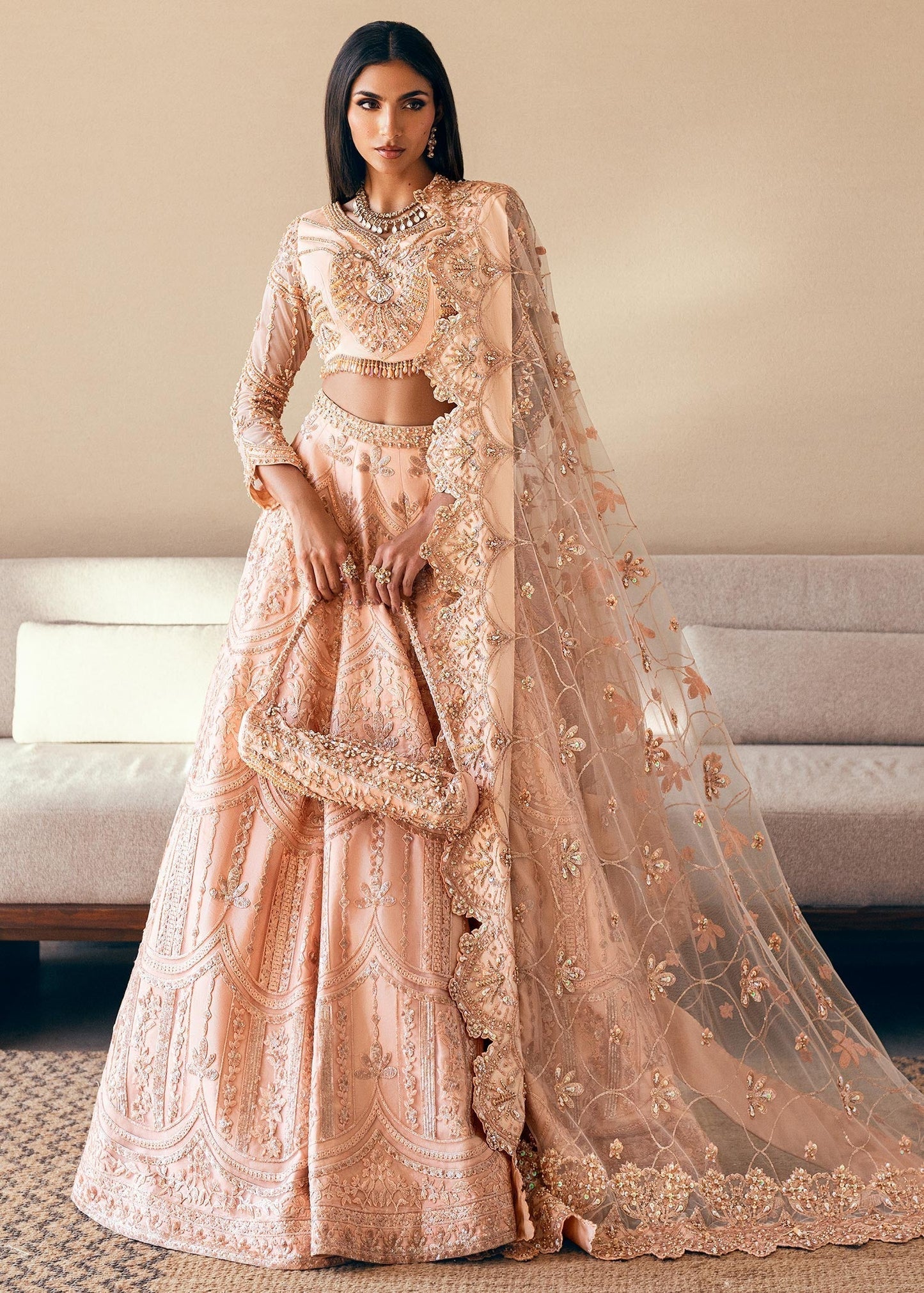 Waqas Shah | Amariage Luxury Formals | Coral Bliss XS Peach Net